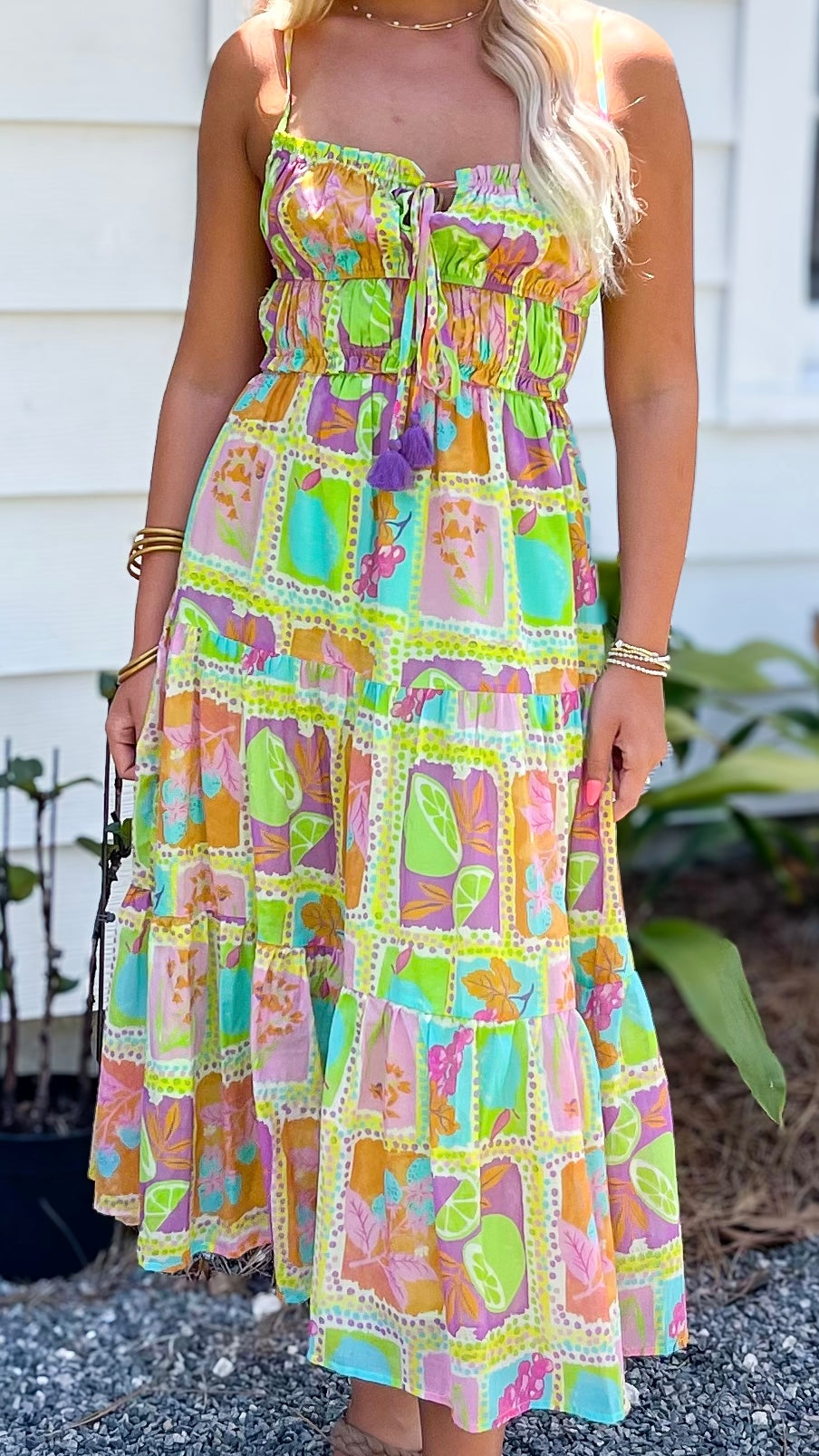 *FINAL SALE * Tropical Mosaic Spaghetti Strap Maxi Dress