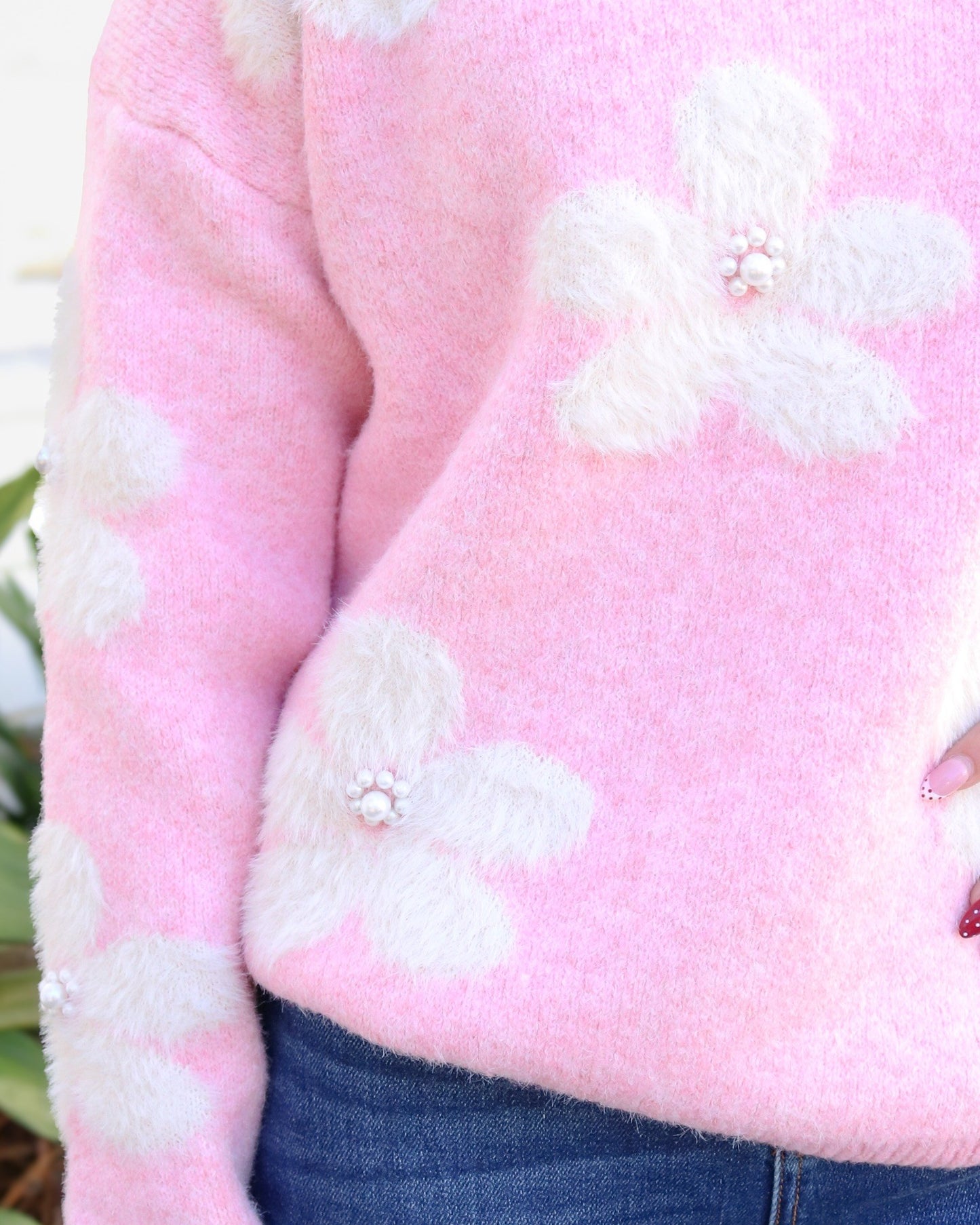 Flower Mama Pearl Embellished Sweater