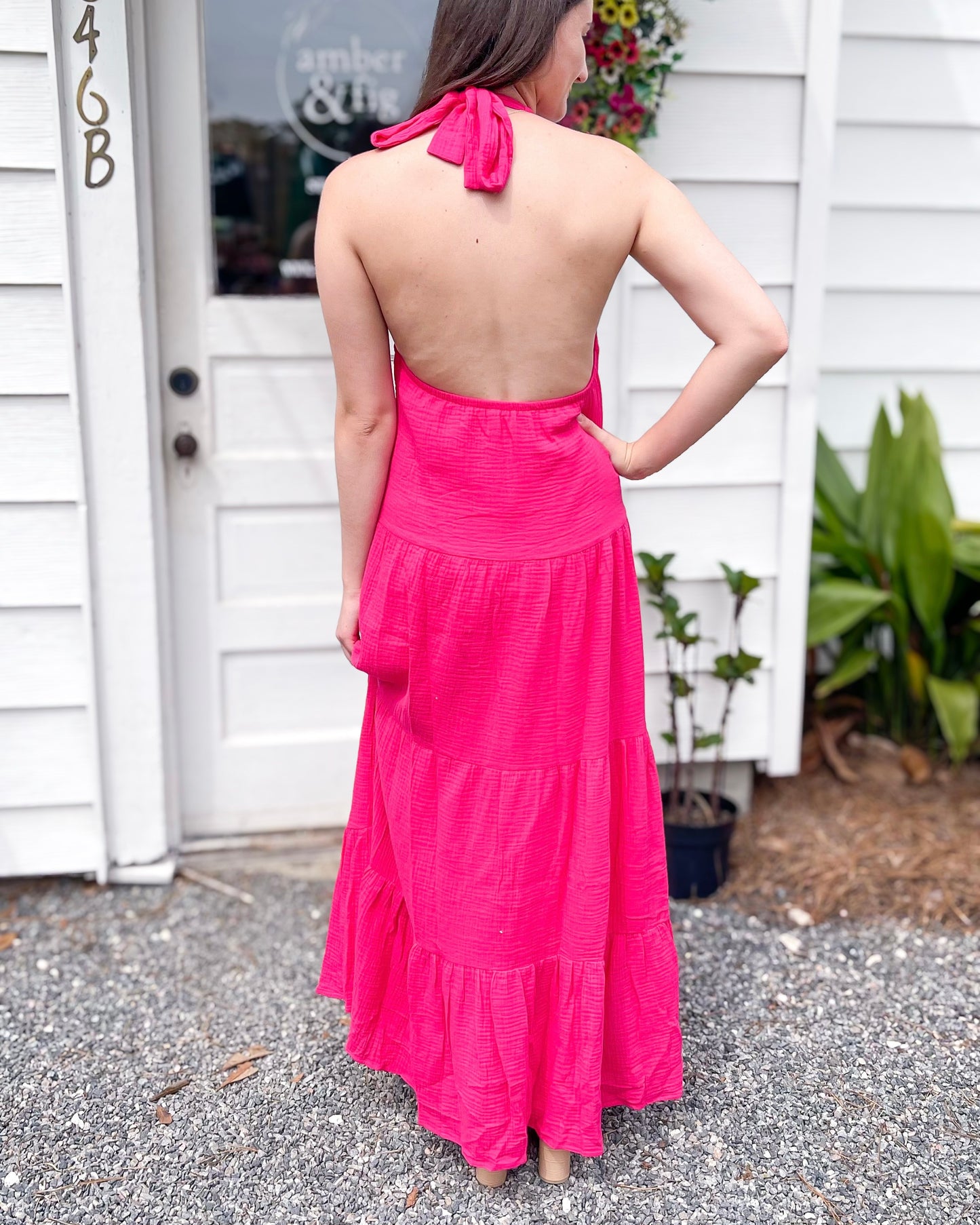 *FINAL SALE* Fuchsia Island Halter Maxi Dress