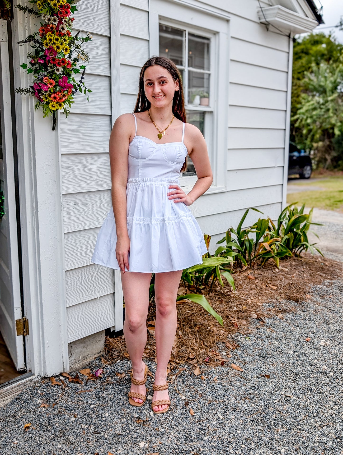 *FINAL SALE* Corset Top White Short Dress w/ Spaghetti Straps