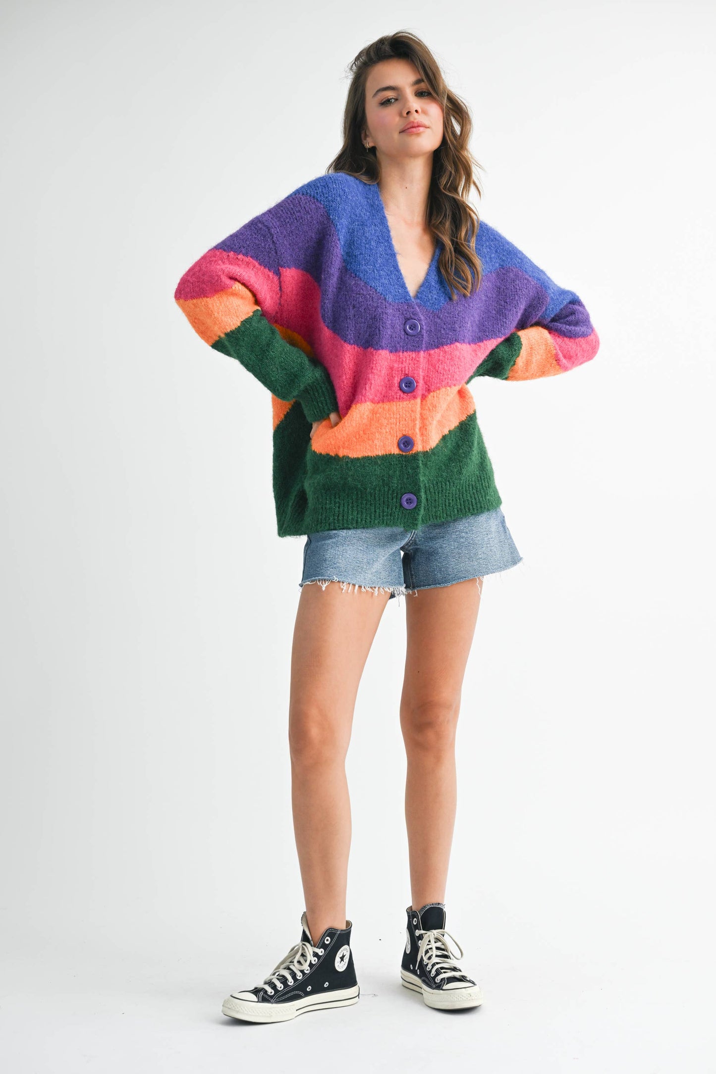 Colorblock Fuzzy Cardigan