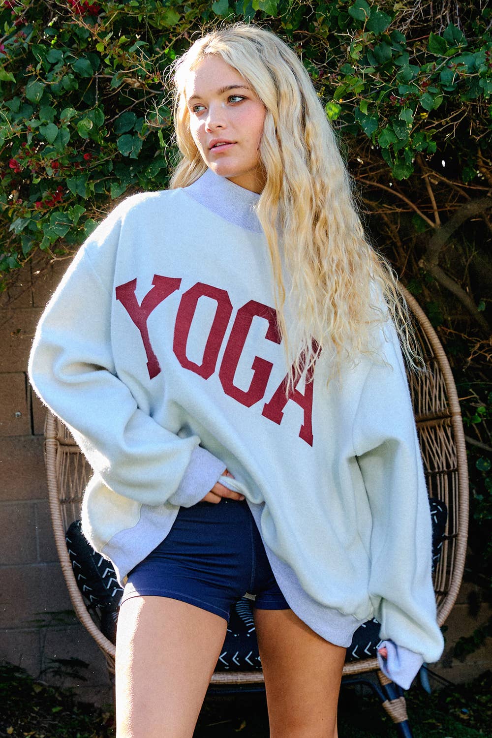 Pilates & Yoga Print Reversible Mockneck Sweatshirt