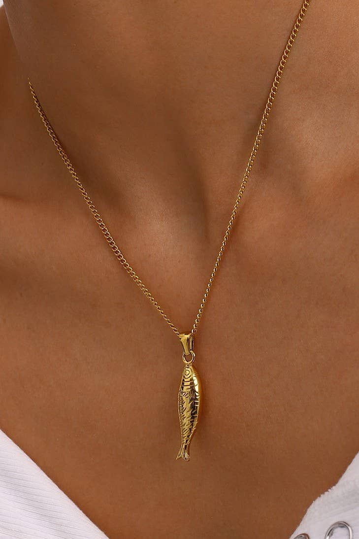 18K Stainless Steel Tarnish Free Fish Necklace