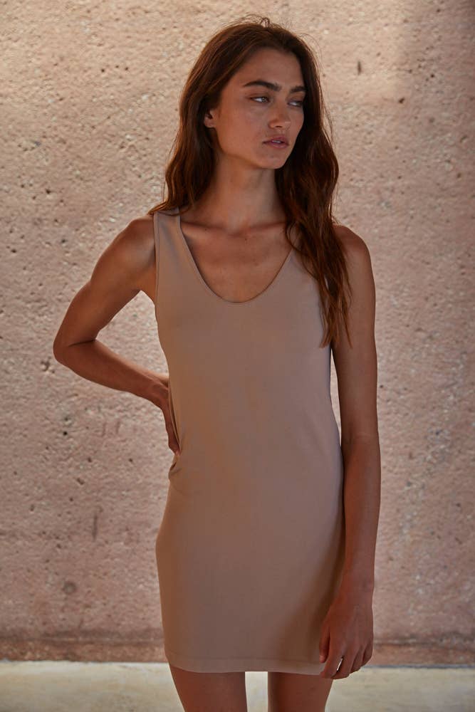 Solid Seamless U&V-neck Reversible Tunic Dress