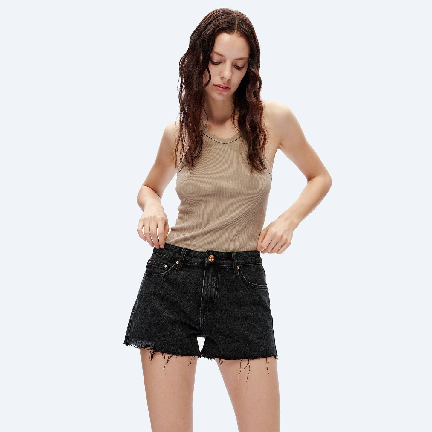 *FINAL SALE* High Rise Denim Shorts With Raw Hem