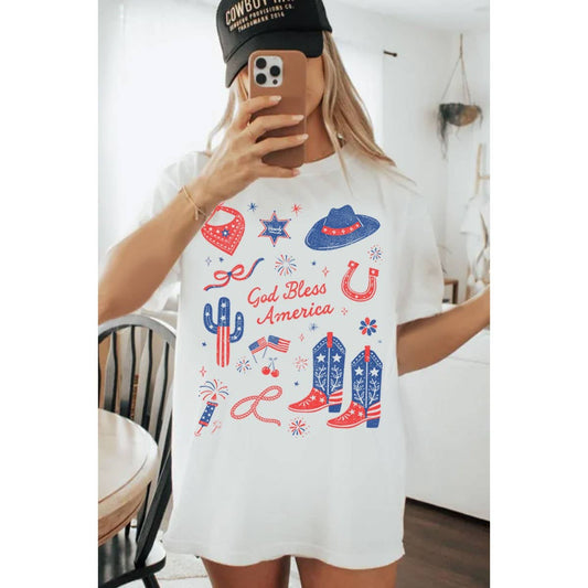 God Bless America Oversized Mineral Graphic Tee