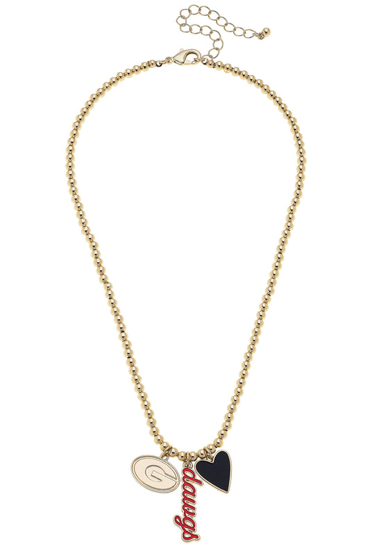 Georgia Bulldogs Ball Bead Charm Necklace in Shiny Gold