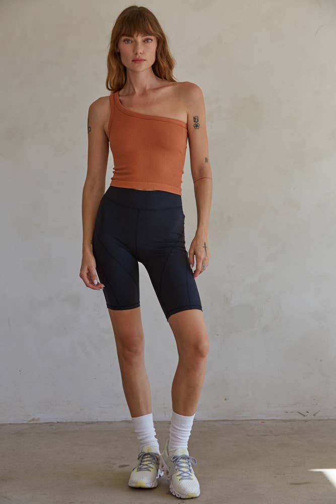 High Quality Seamless One Shoulder Ribbed Top