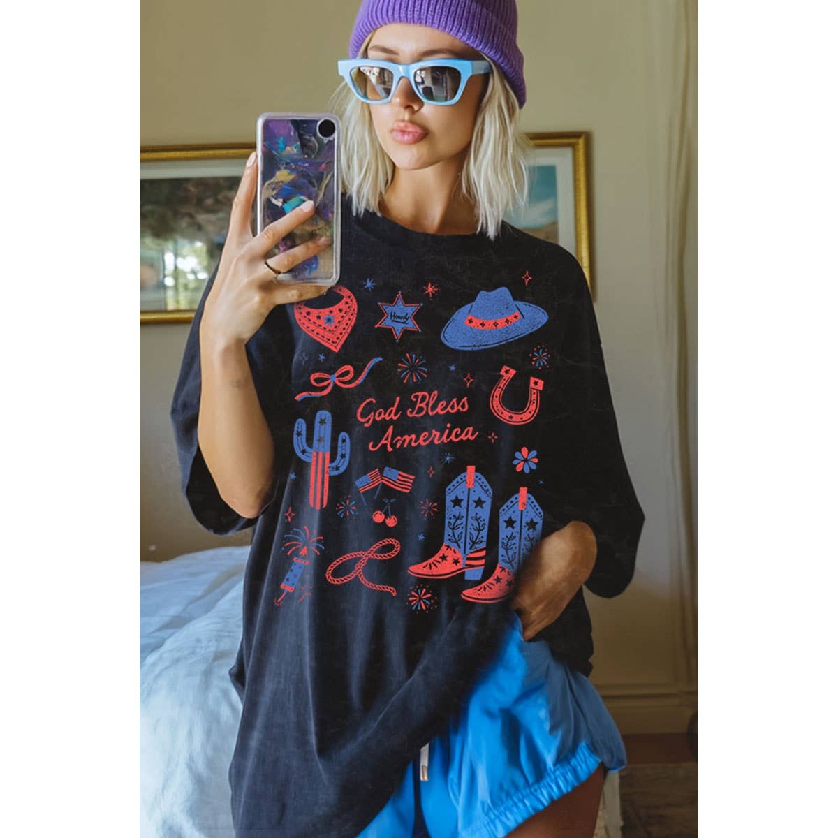 God Bless America Oversized Mineral Graphic Tee