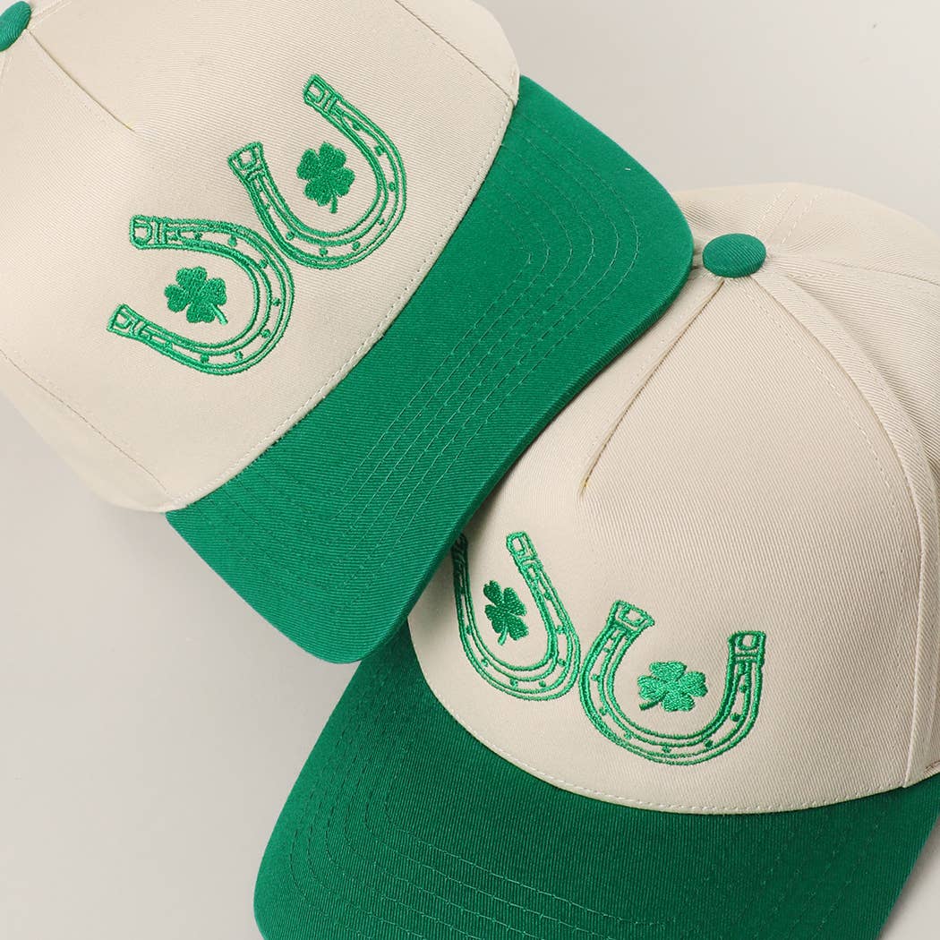 Double Horseshoe Clover Luck Embroidery Trucker Hat