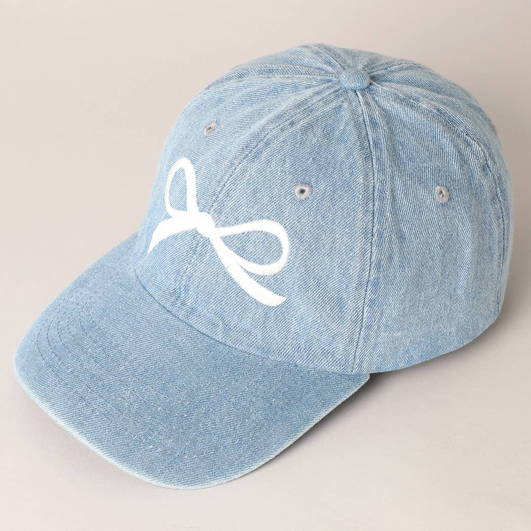 Trendy Bow Embroidered Denim Baseball Cap