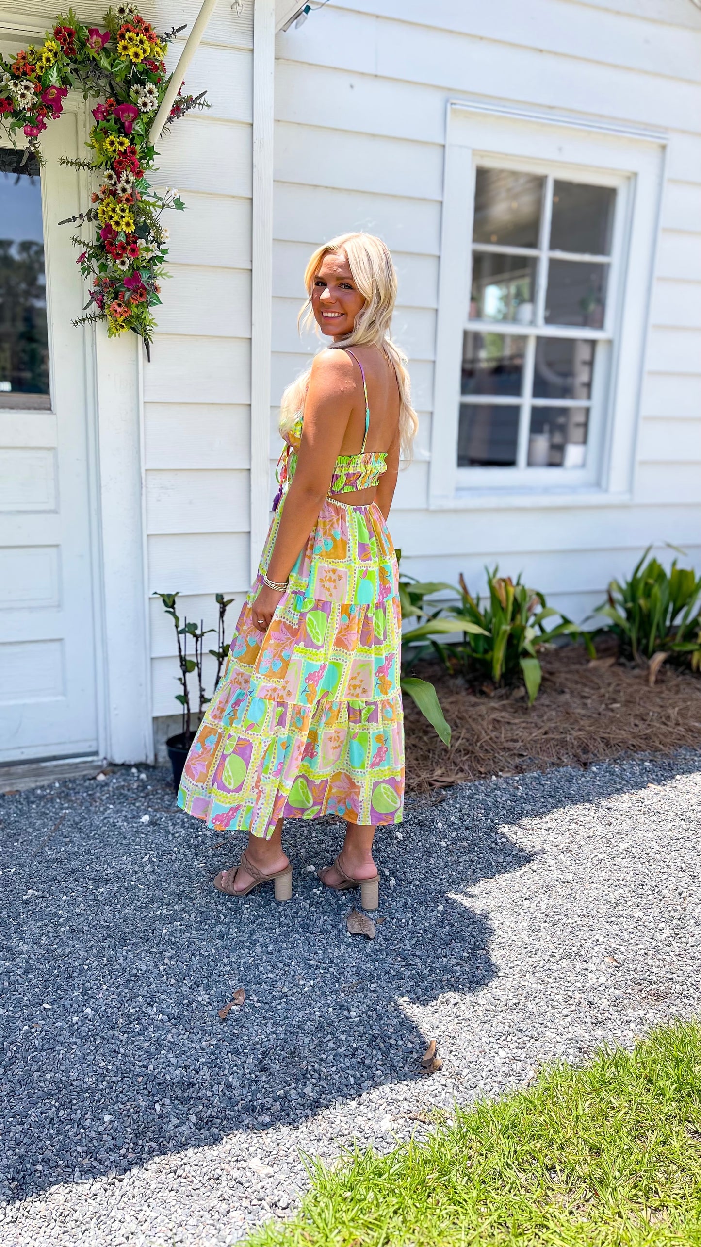 *FINAL SALE * Tropical Mosaic Spaghetti Strap Maxi Dress