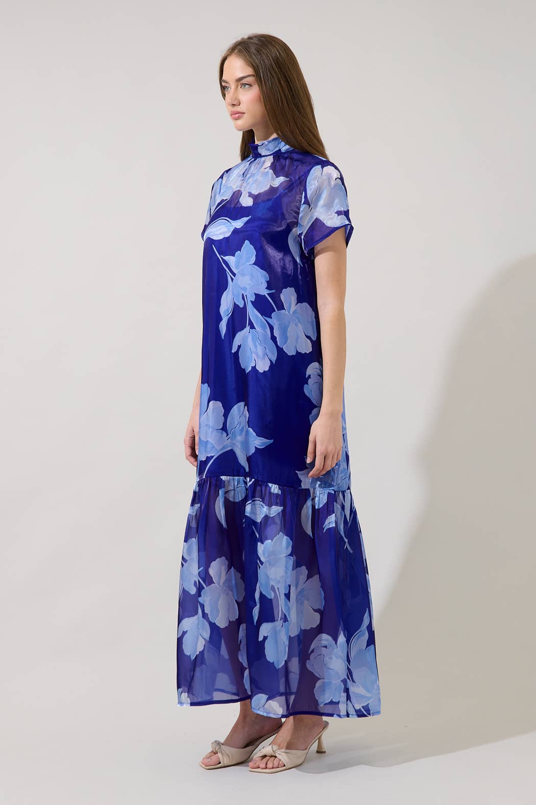 Dime Organza Mockneck Floral Maxi Dress