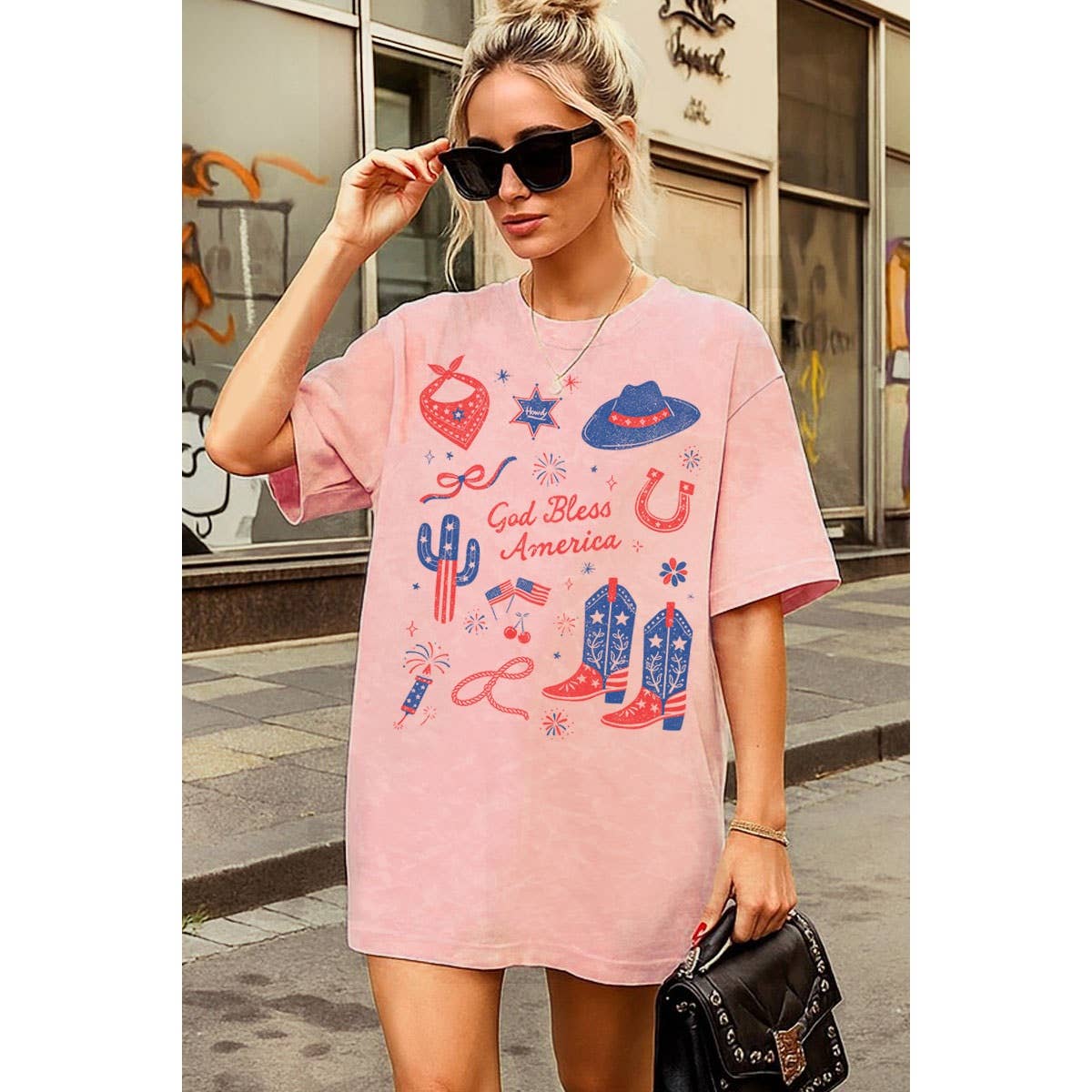 God Bless America Oversized Mineral Graphic Tee