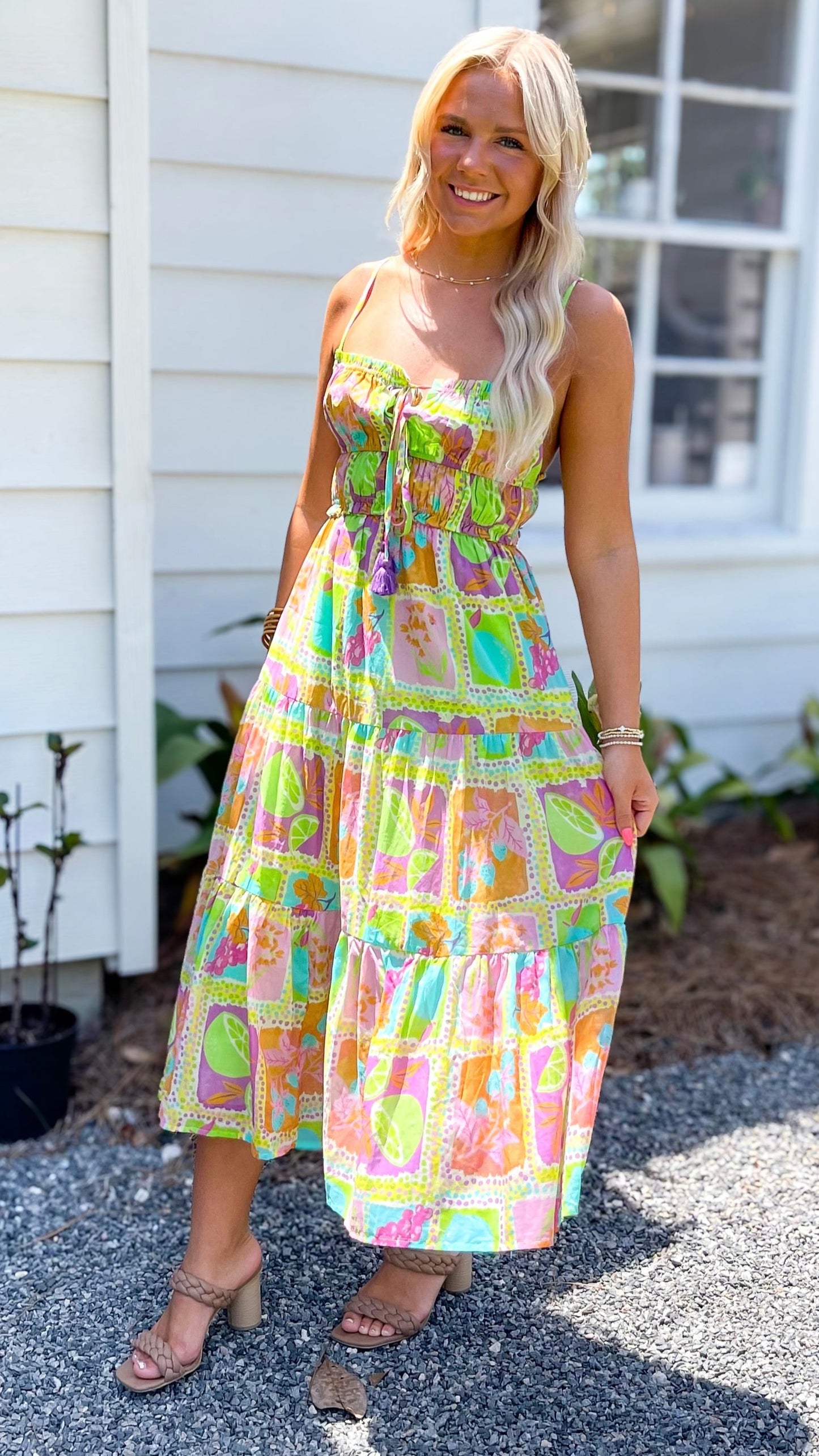 *FINAL SALE * Tropical Mosaic Spaghetti Strap Maxi Dress