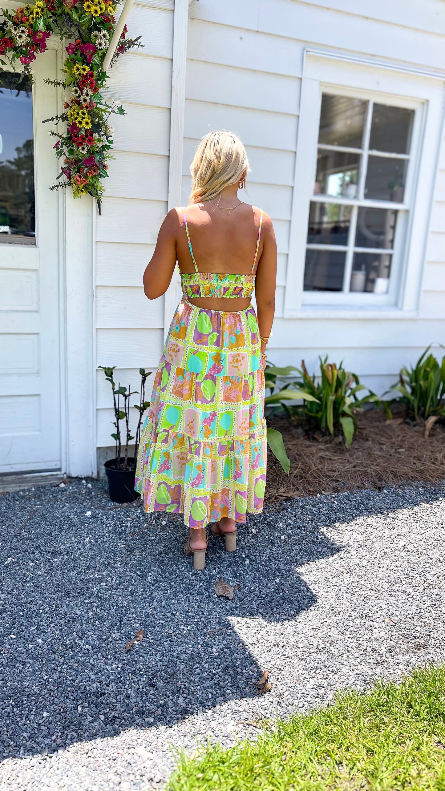 *FINAL SALE * Tropical Mosaic Spaghetti Strap Maxi Dress