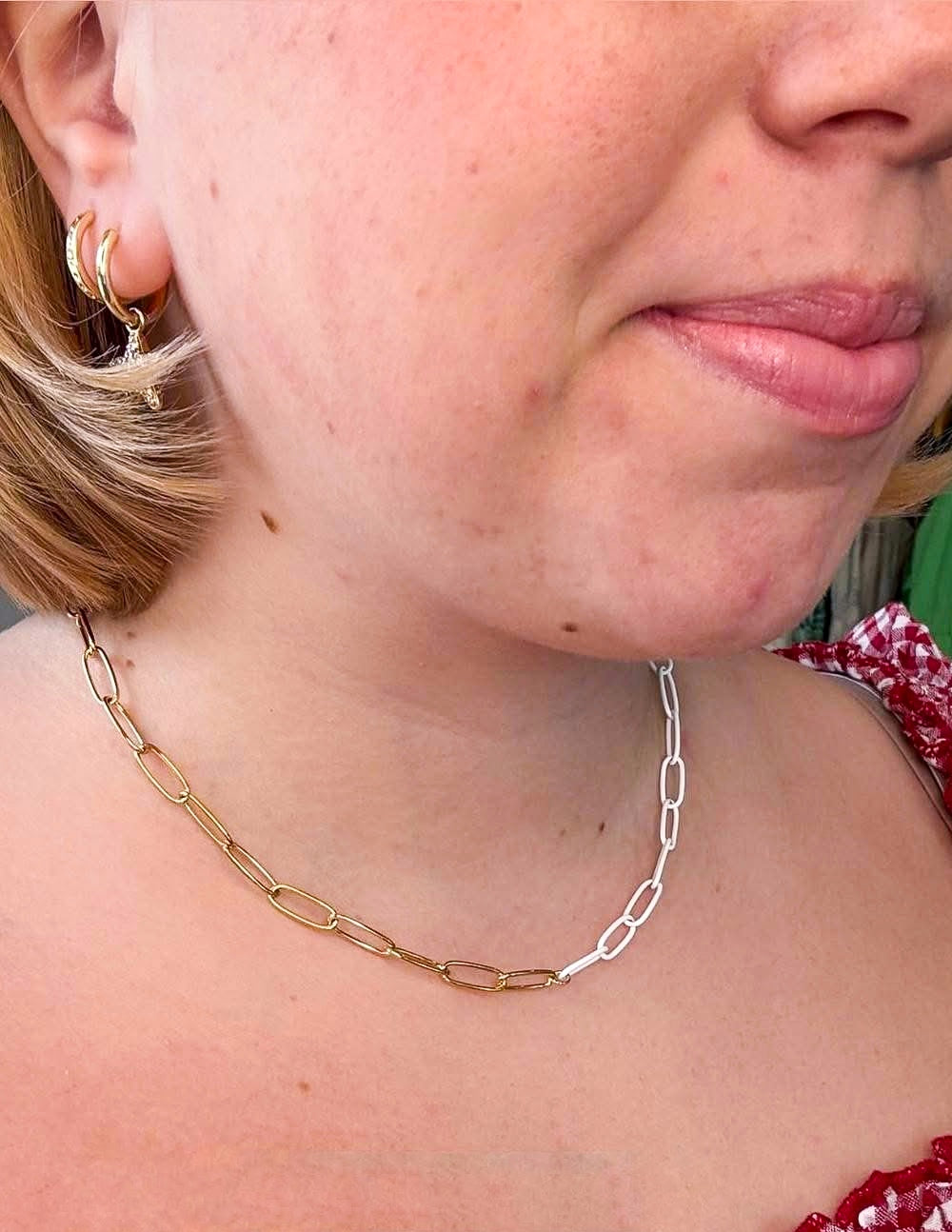 Game Day White Enamel & Gold Paperclip Necklace