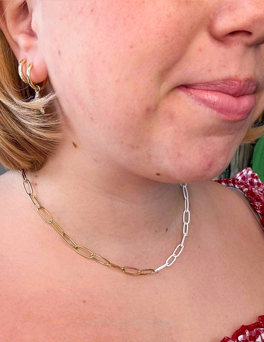 Game Day White Enamel & Gold Paperclip Necklace