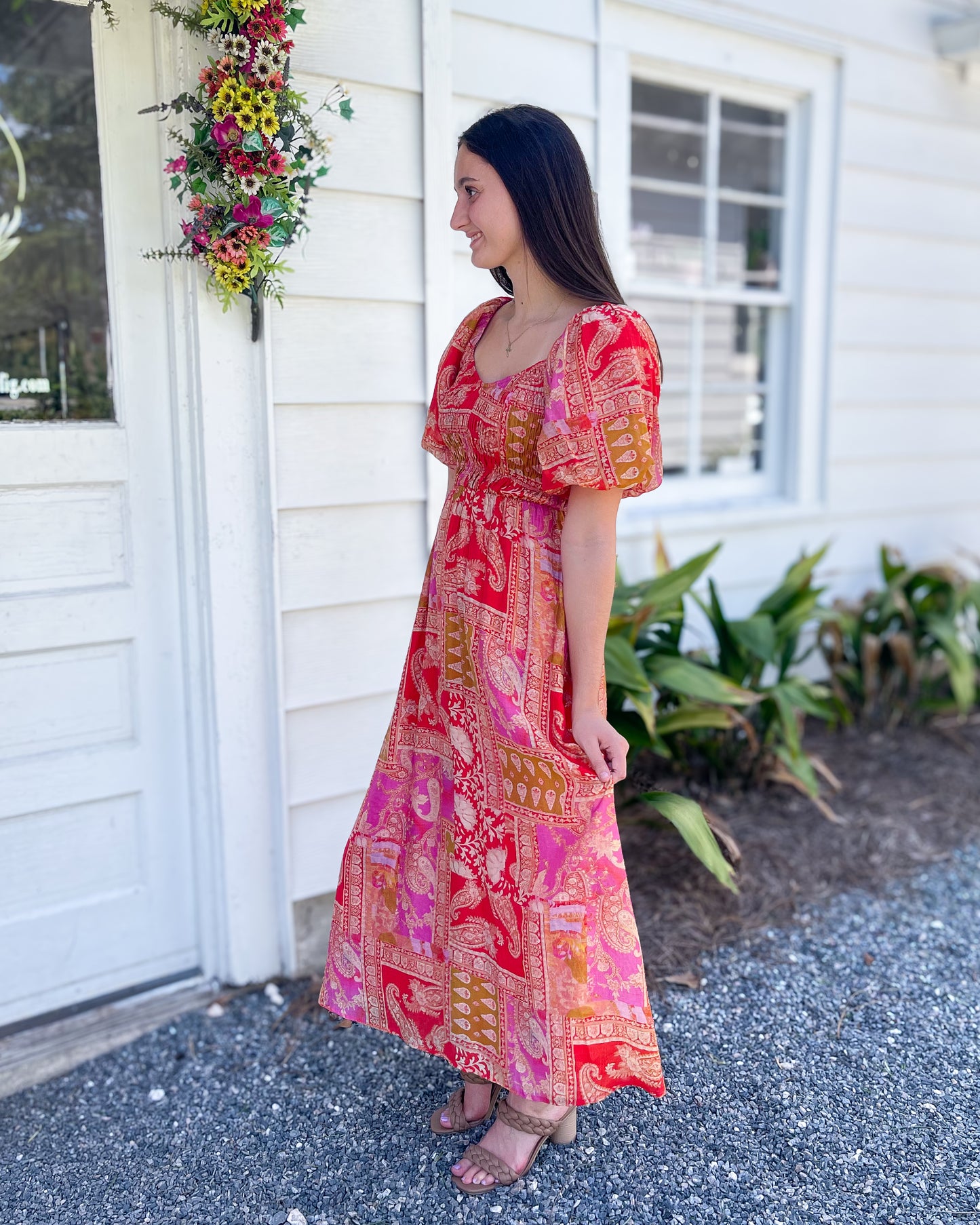 Mediterranean Majesty Puff Sleeve Maxi Dress