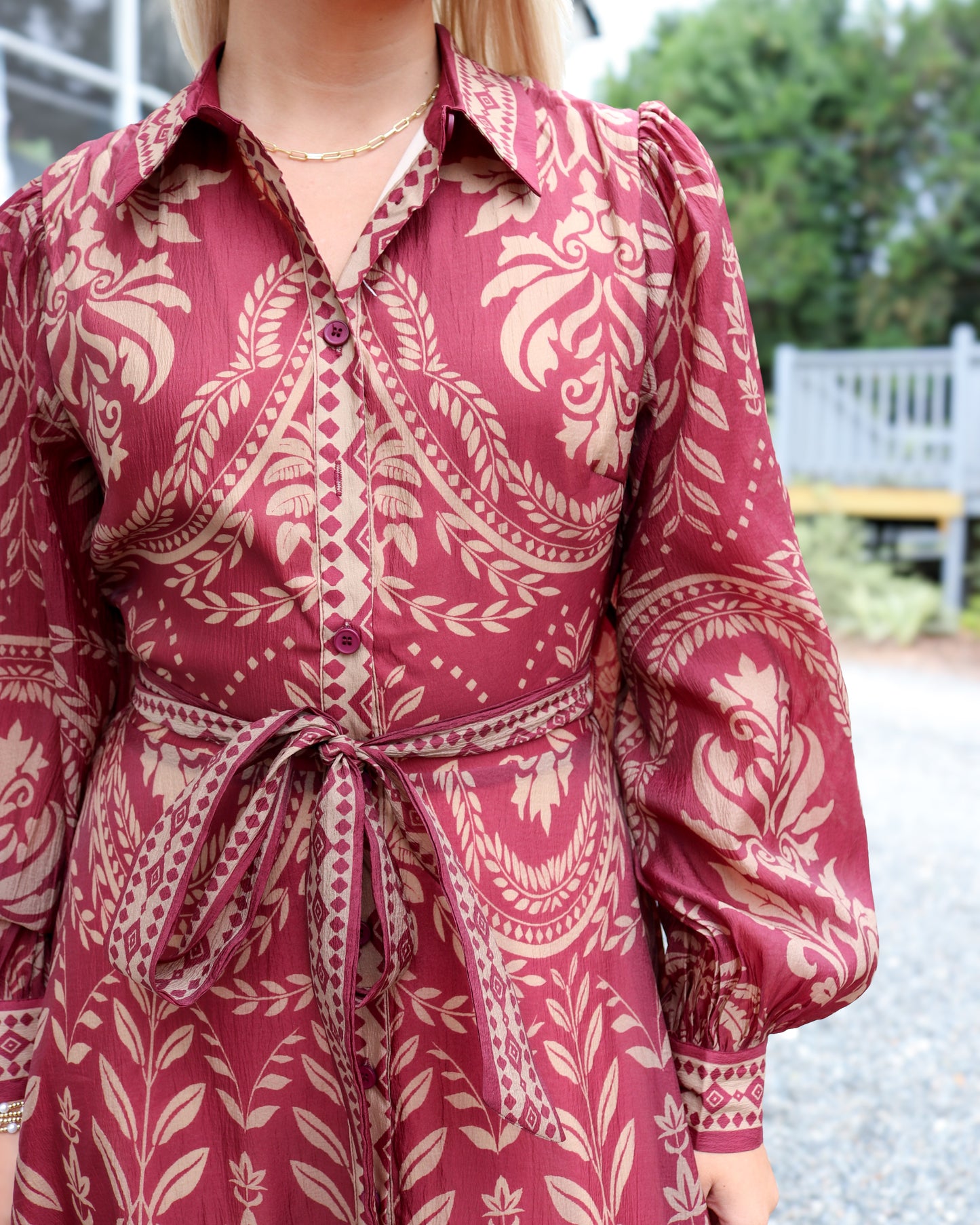 Burgundy Woven Midi Dress