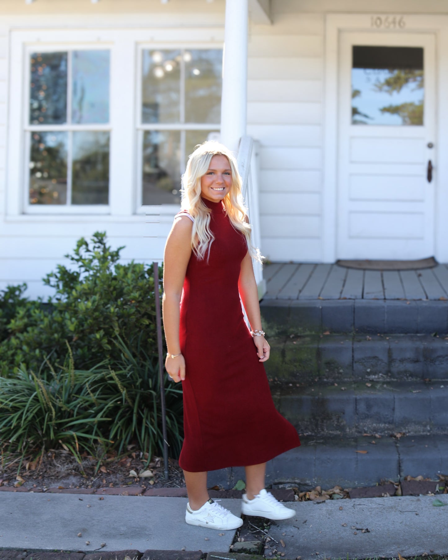 Cliffside Sleeveless Mock Neck Midi Dress