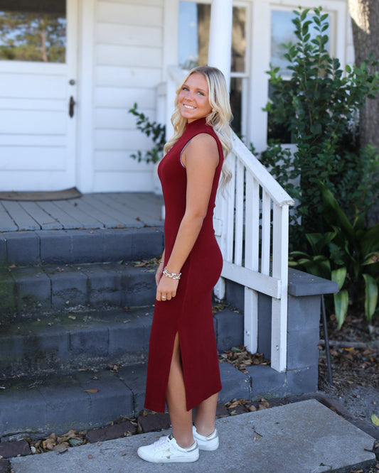 Cliffside Sleeveless Mock Neck Midi Dress