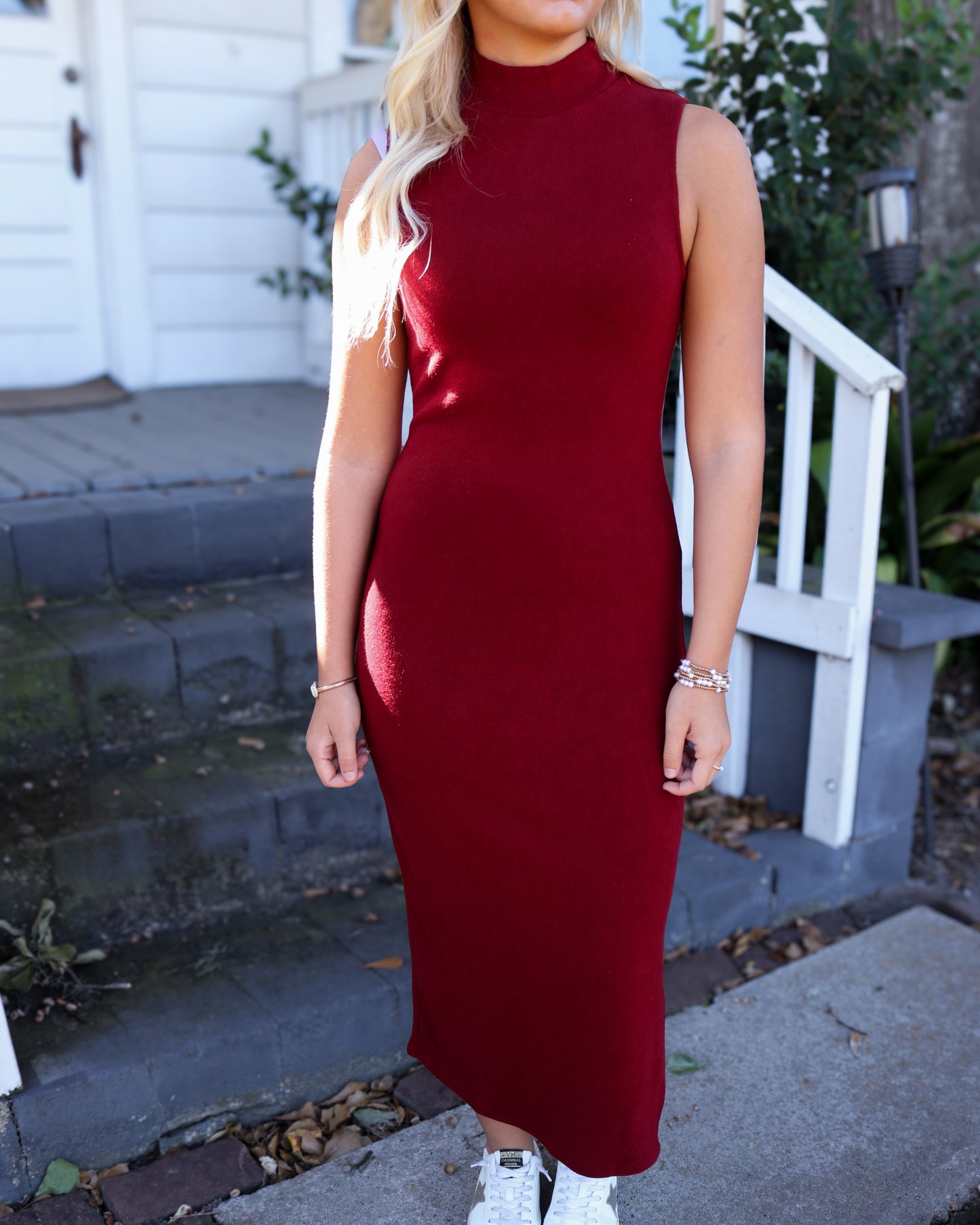 Cliffside Sleeveless Mock Neck Midi Dress