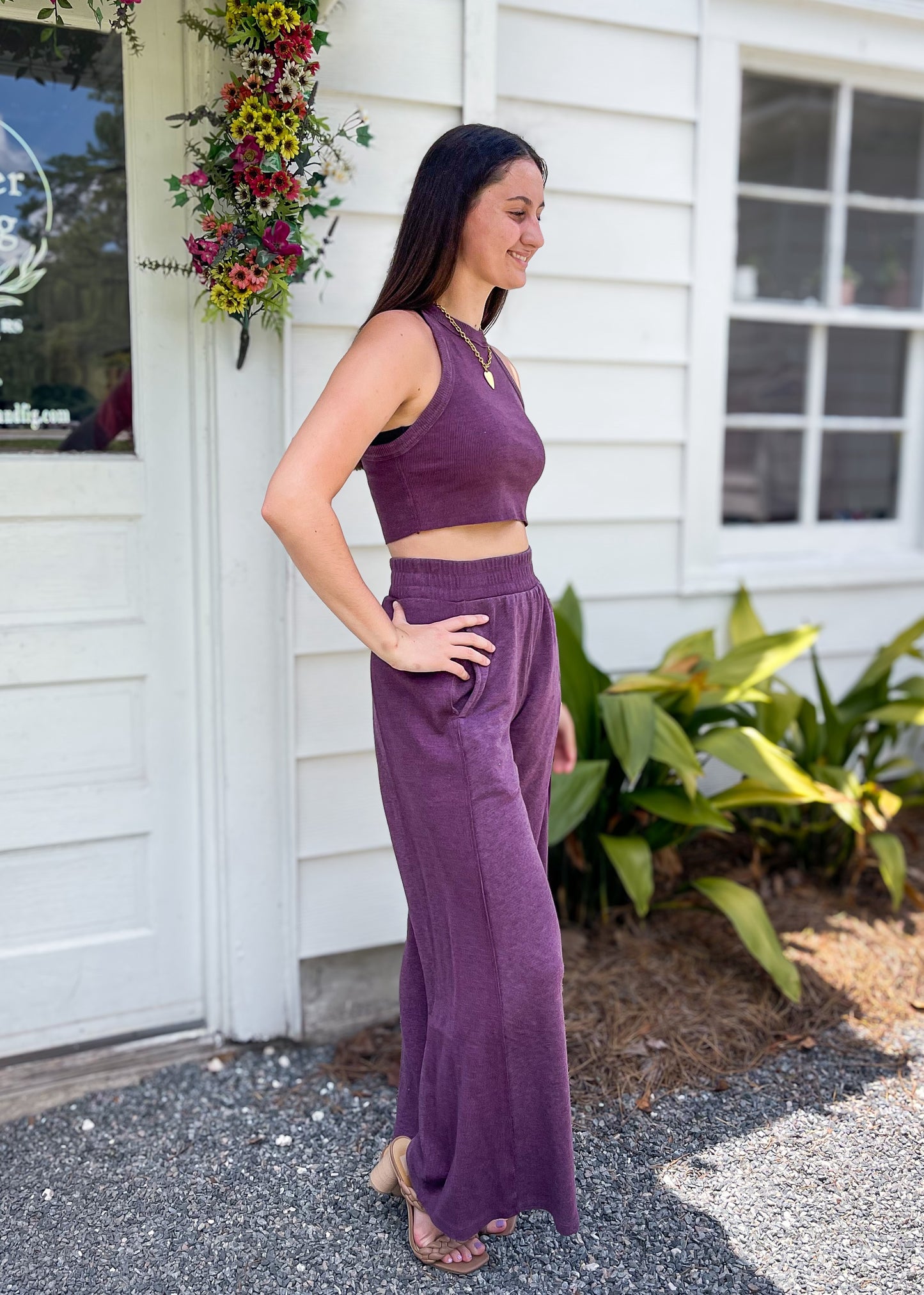 Mineral Wash Flared Sweat Pants with Pockets