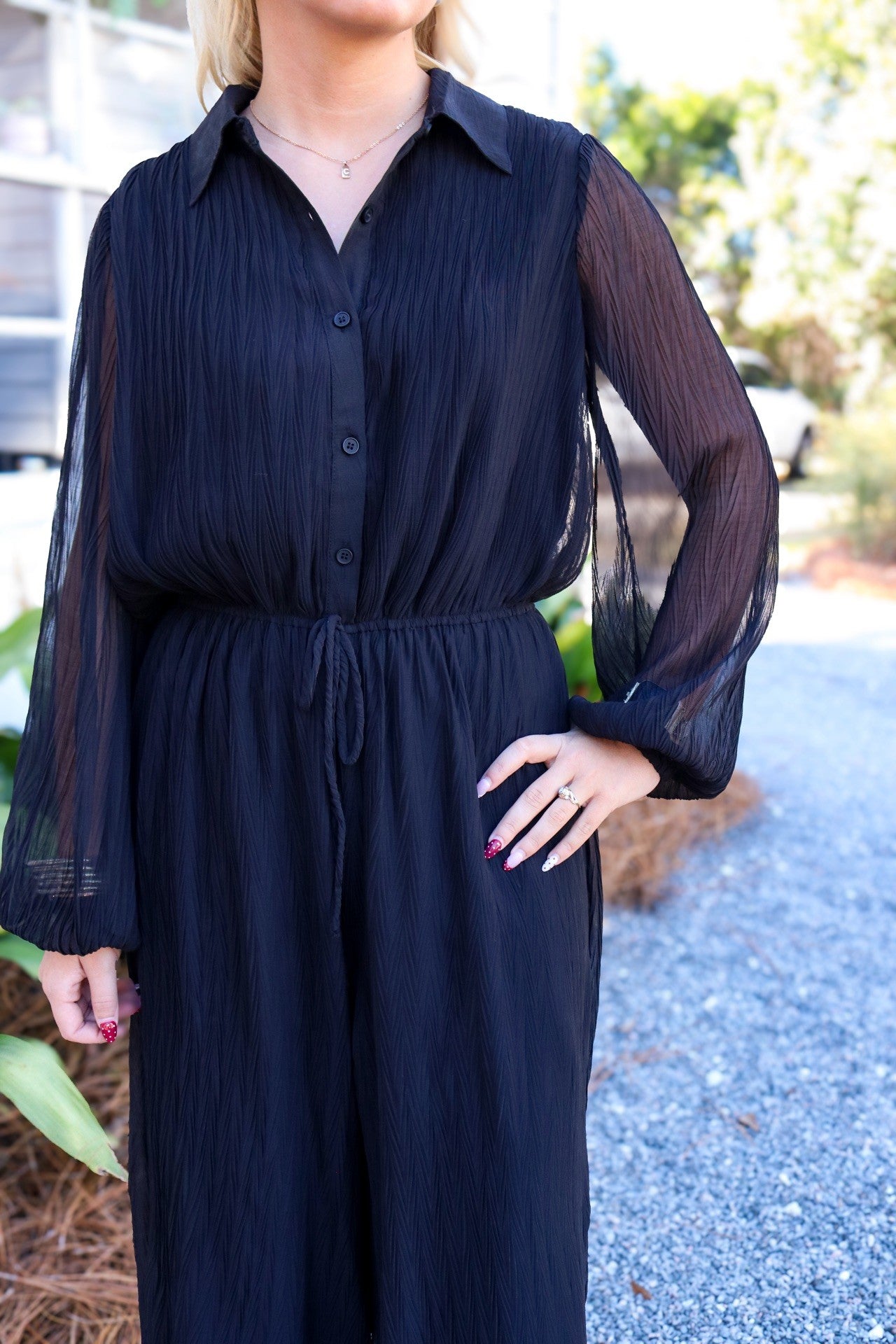 Gathering Button Up Jumpsuit