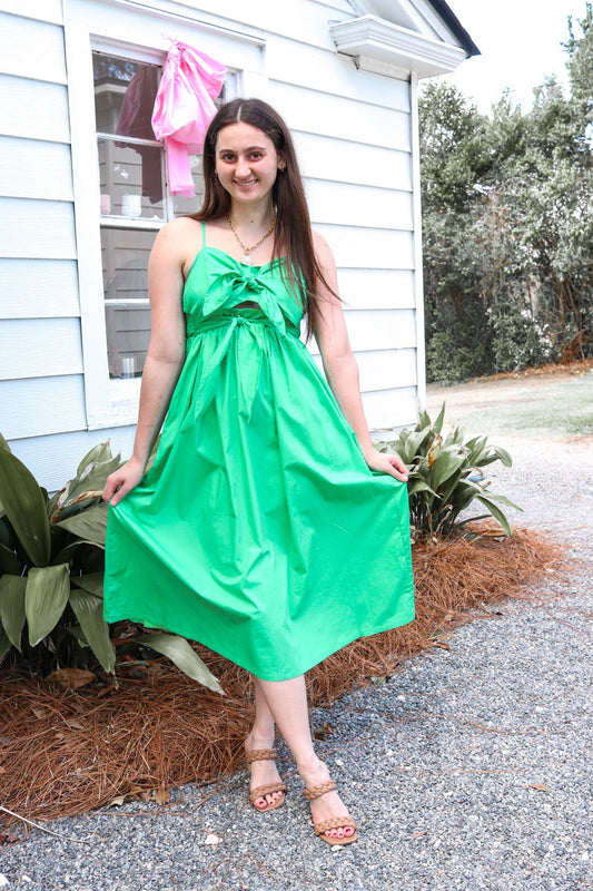 Poplin Green Spring Midi Dress