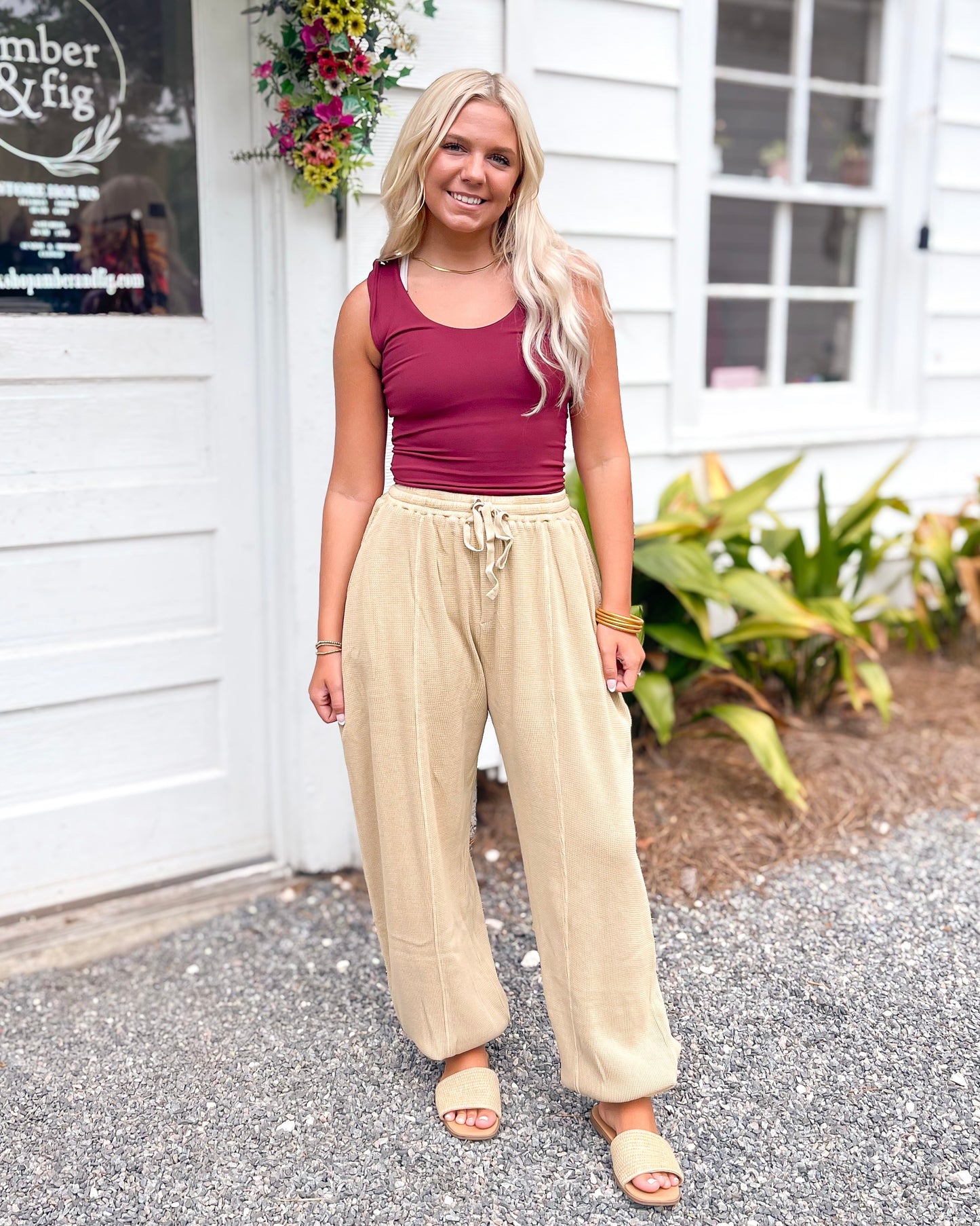 Natural Washed Waffle Knit Jogger Pant