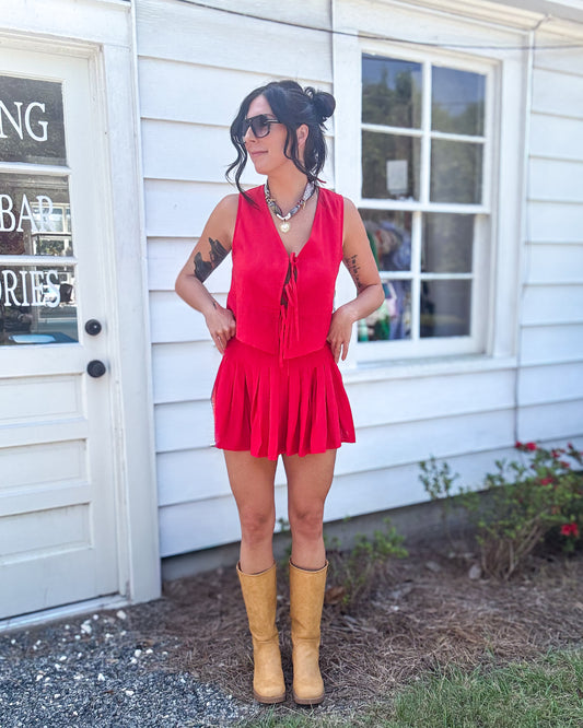 *FINAL SALE* Scarlet Red Tie Front Vest