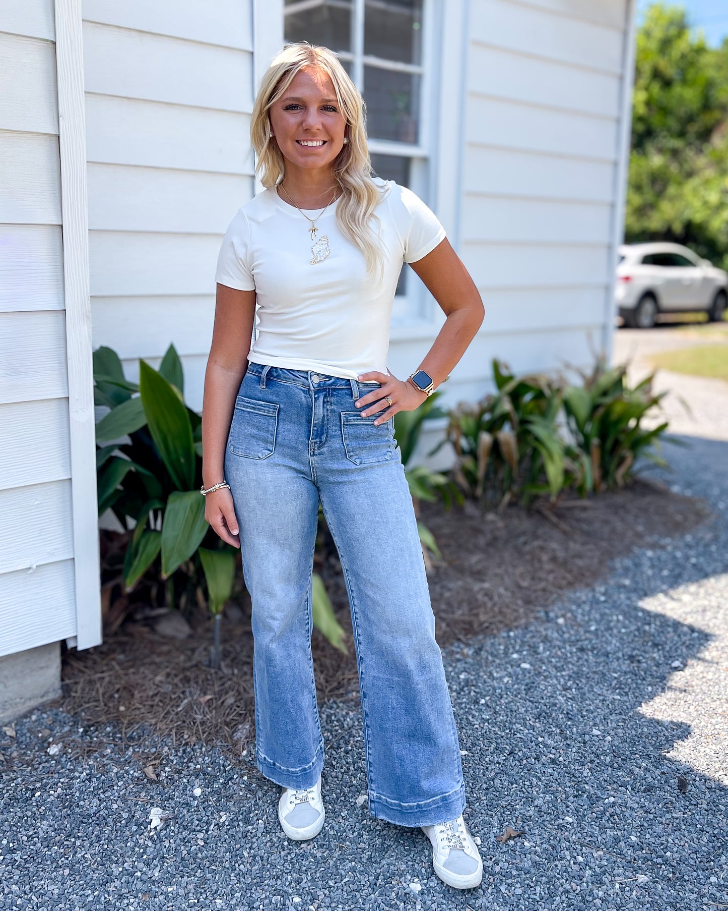 *Small Stain on Sleeve*Sally Seashell Bead Tee *FINAL SALE*