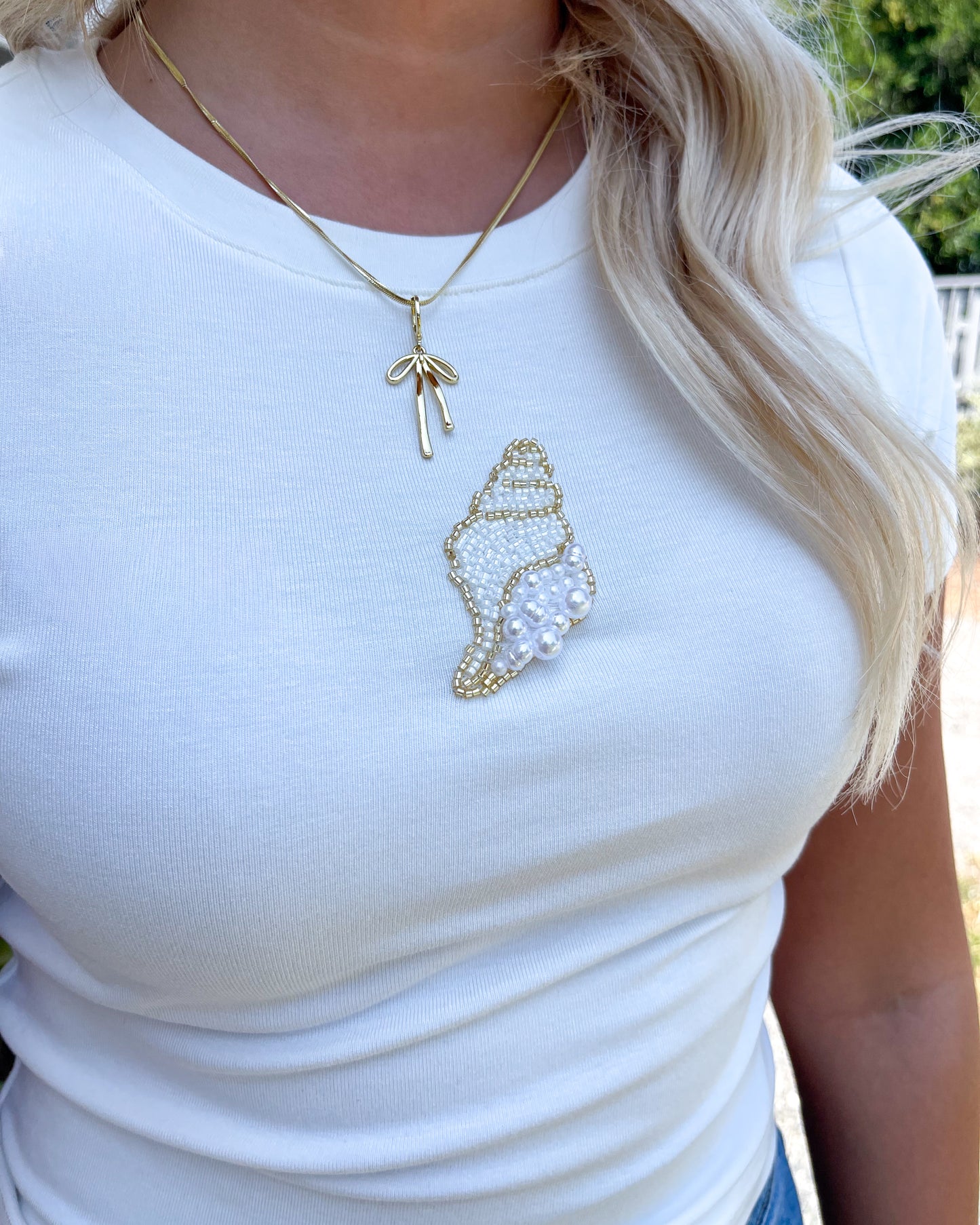 *Small Stain on Sleeve*Sally Seashell Bead Tee *FINAL SALE*