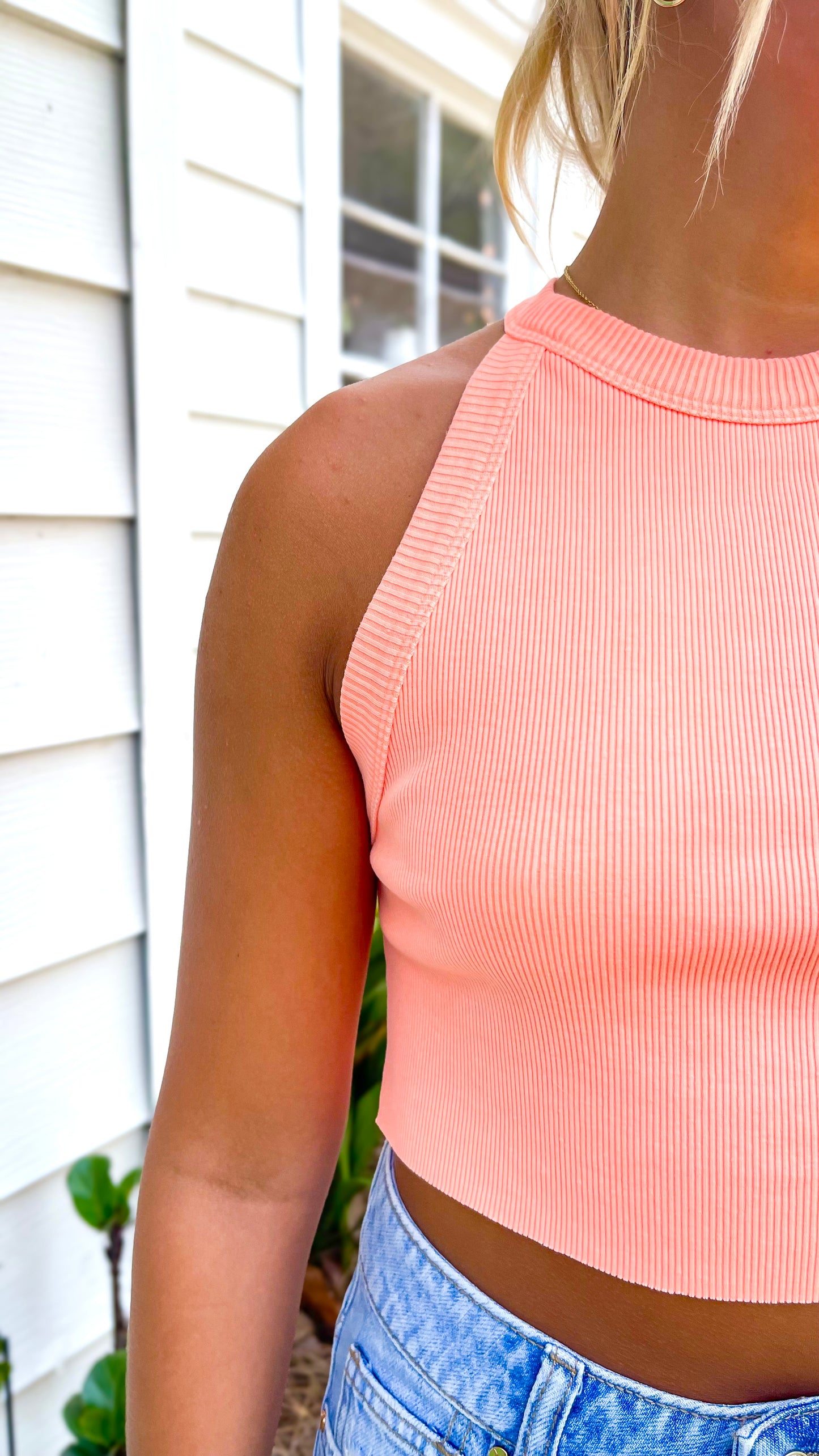 Mineral Wash Halter Neck Crop Tank