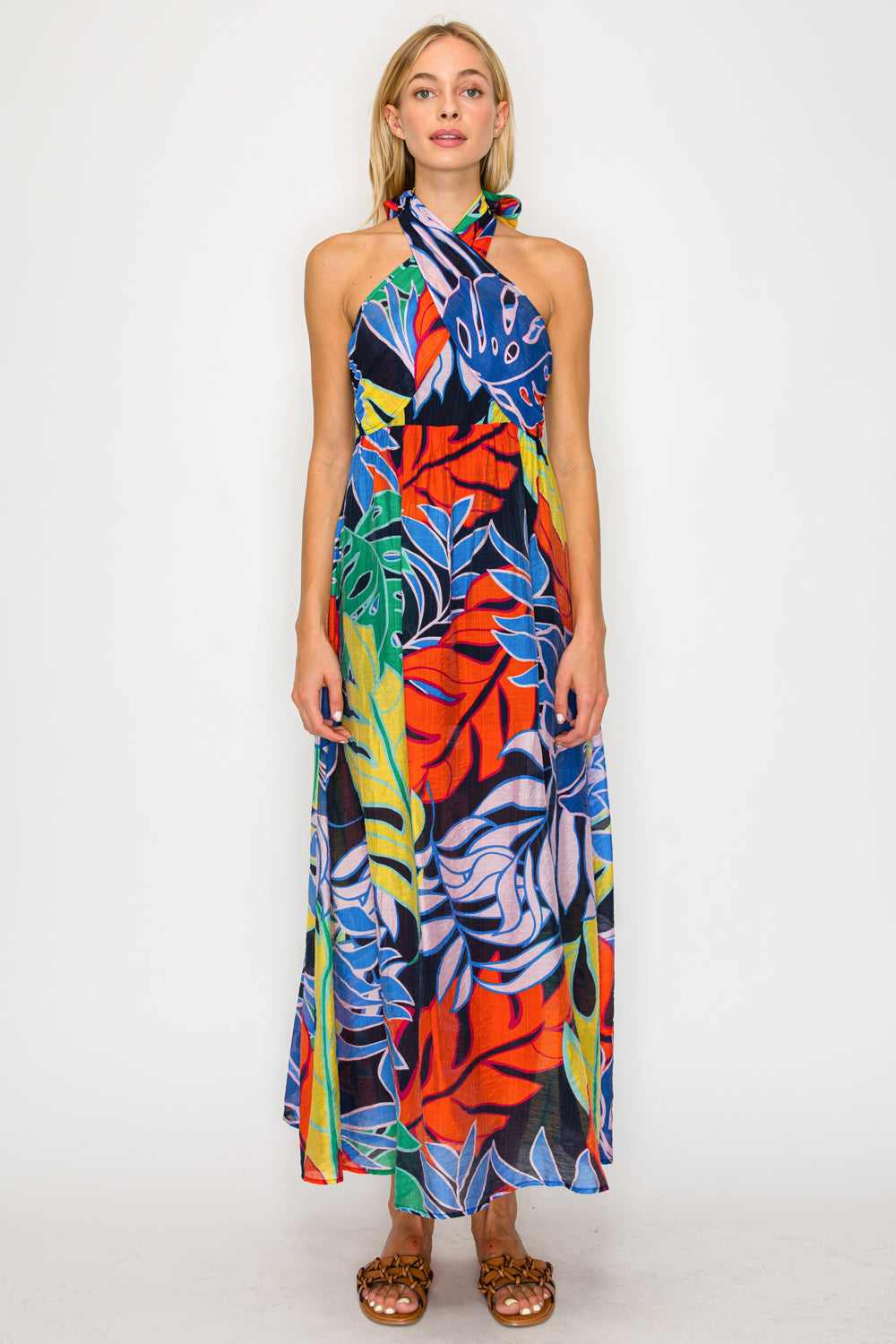 Midnight Tropical Halter Maxi Dress