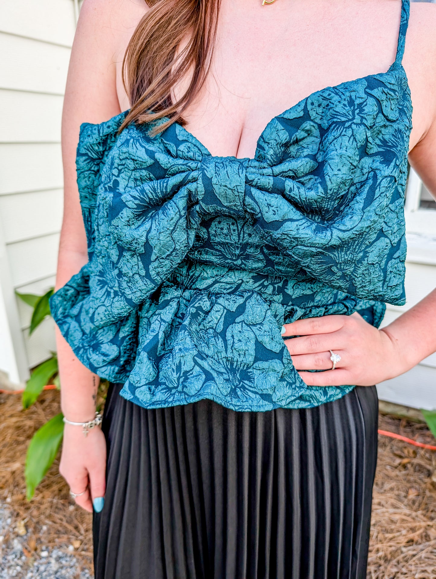 *FINAL SALE*  Emerald Jacquard Bow Top