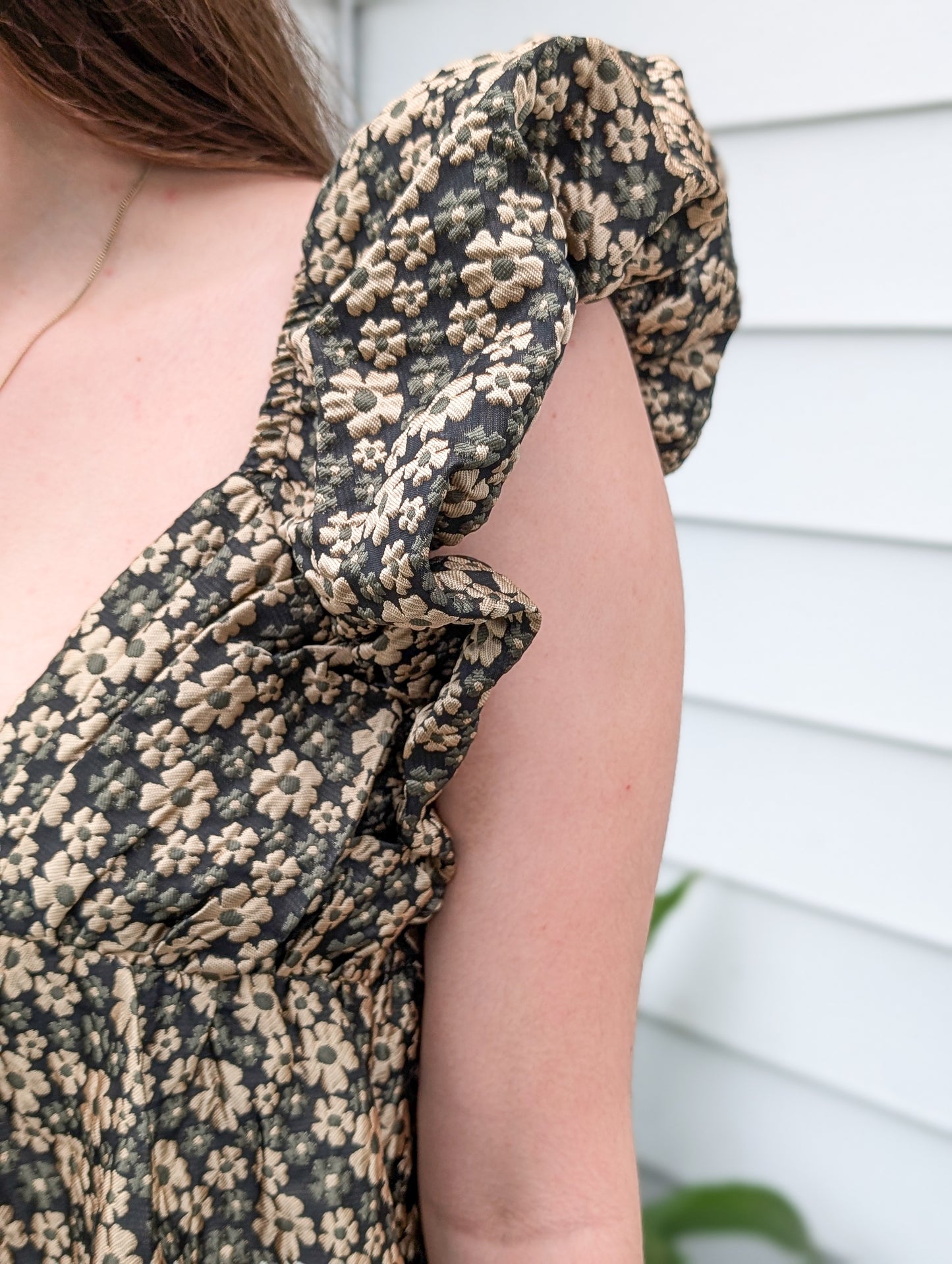 *FINAL SALE* Gold Daisy Jacquard Maxi Dress