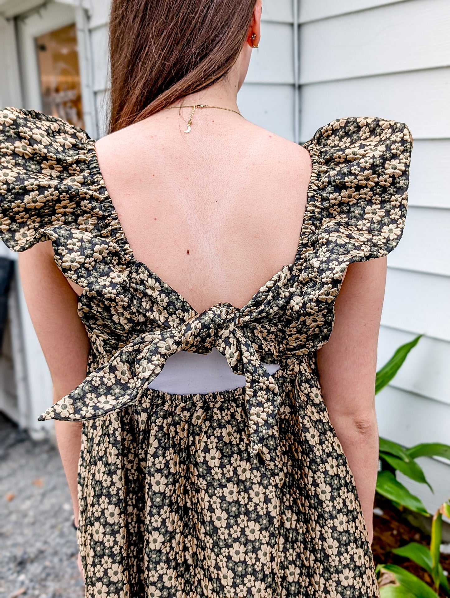 *FINAL SALE* Gold Daisy Jacquard Maxi Dress