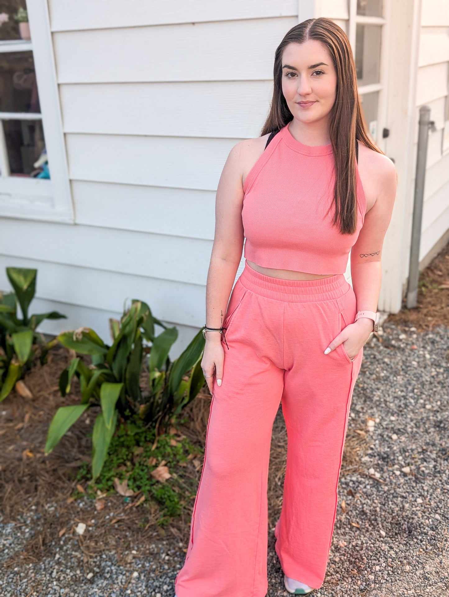 Mineral Wash Flared Sweat Pants with Pockets