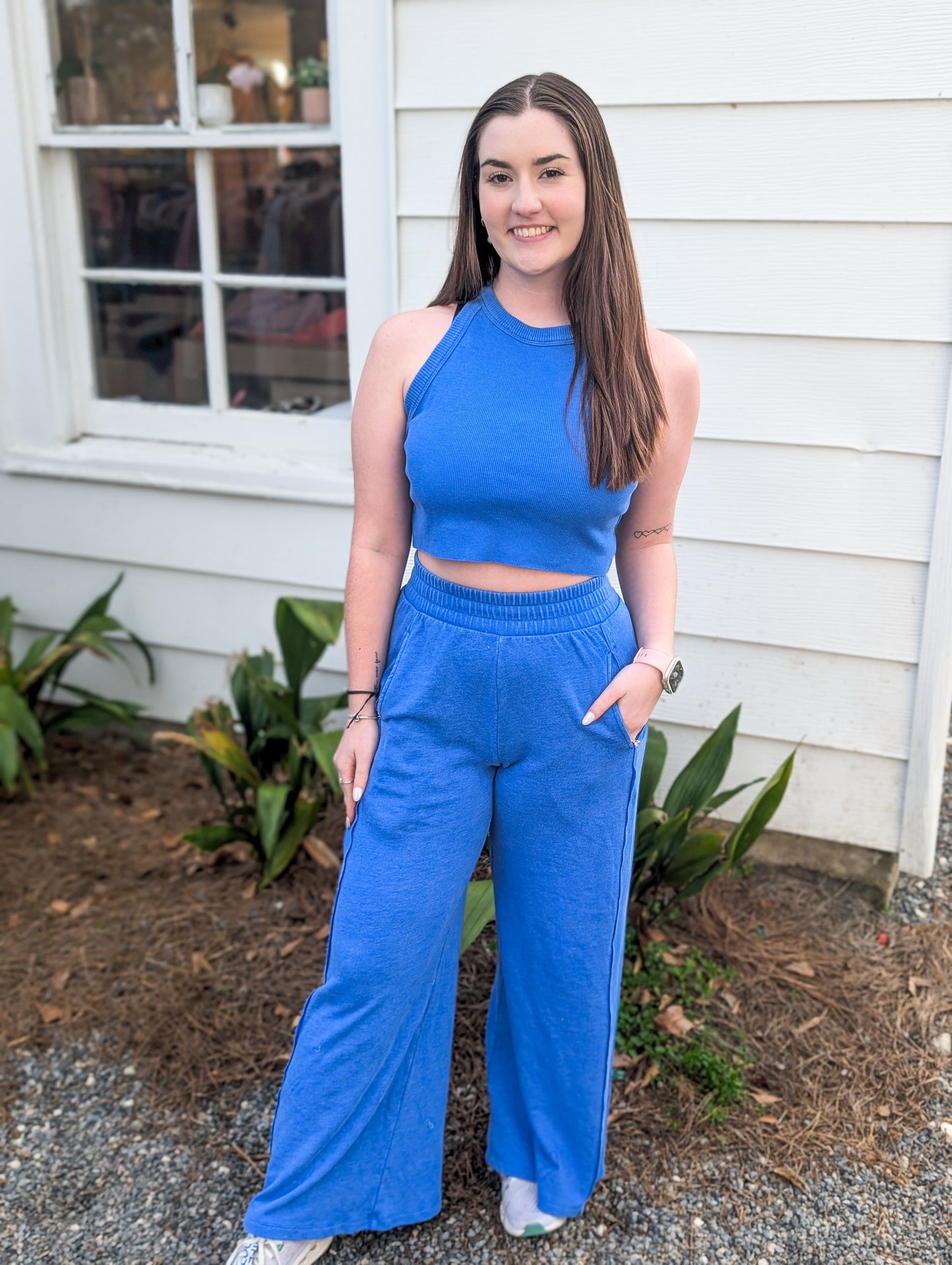 Mineral Wash Halter Neck Crop Tank