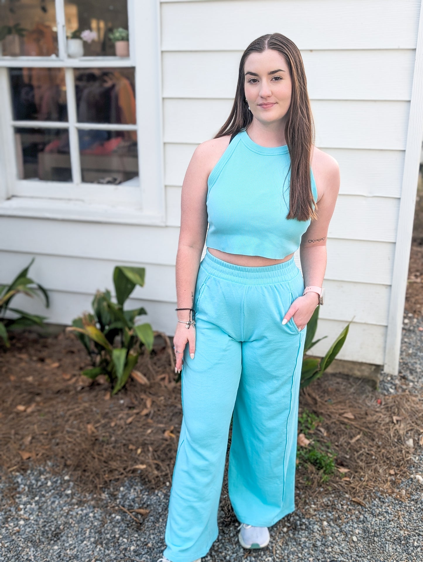 Mineral Wash Halter Neck Crop Tank