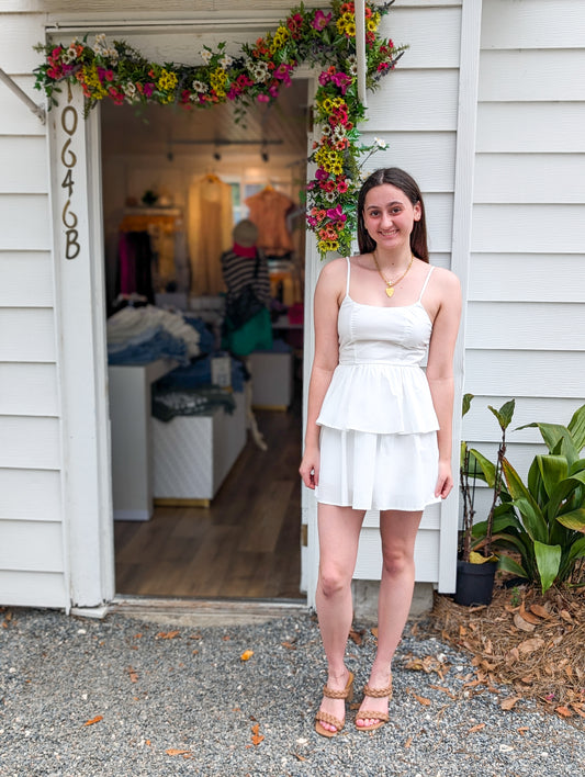 *FINAL SALE* Fitted White Tiered Midi Dress