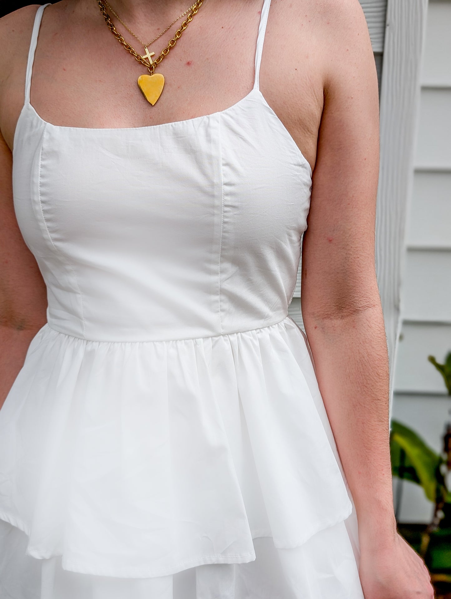 *FINAL SALE* Fitted White Tiered Midi Dress