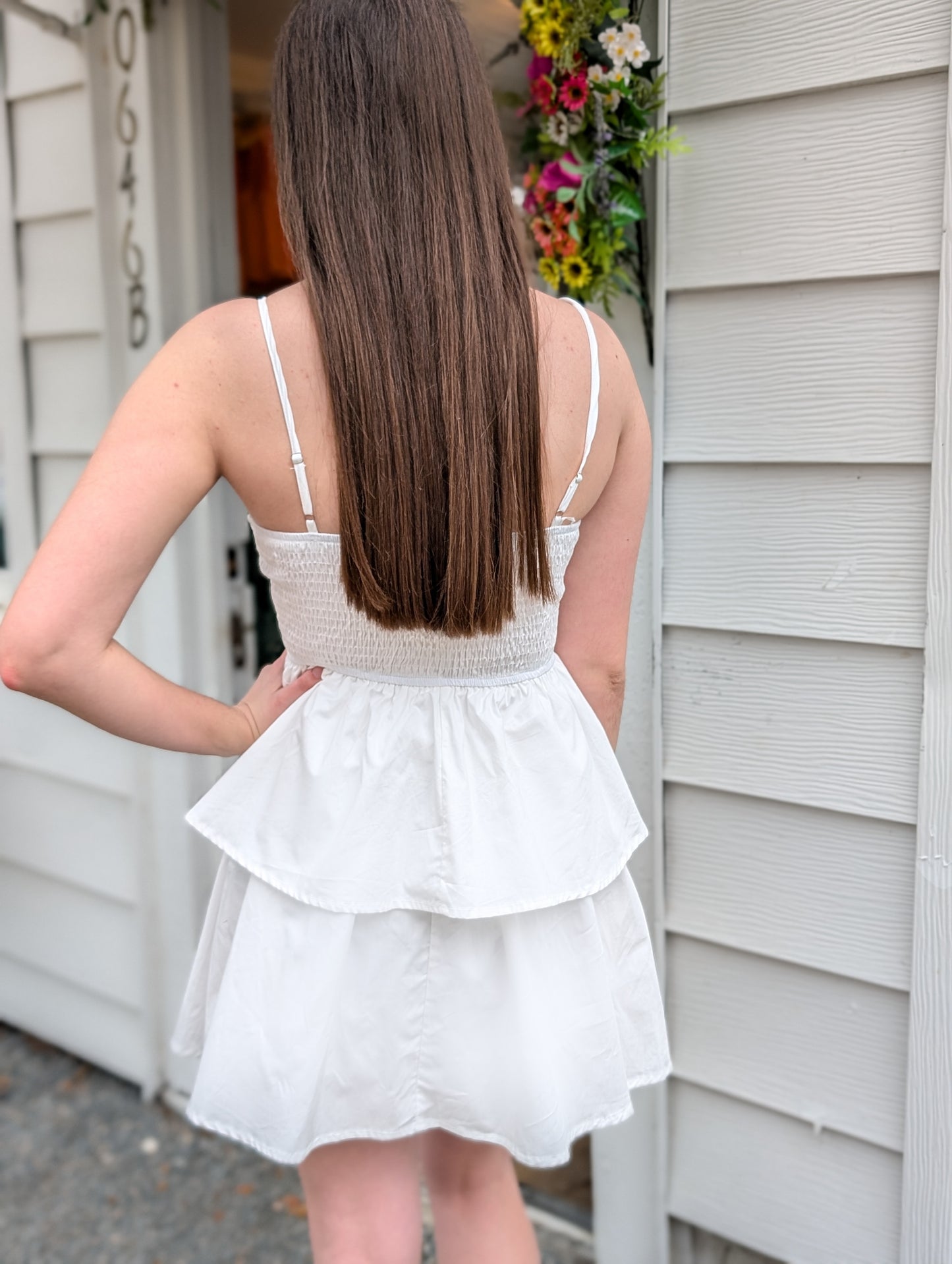 *FINAL SALE* Fitted White Tiered Midi Dress