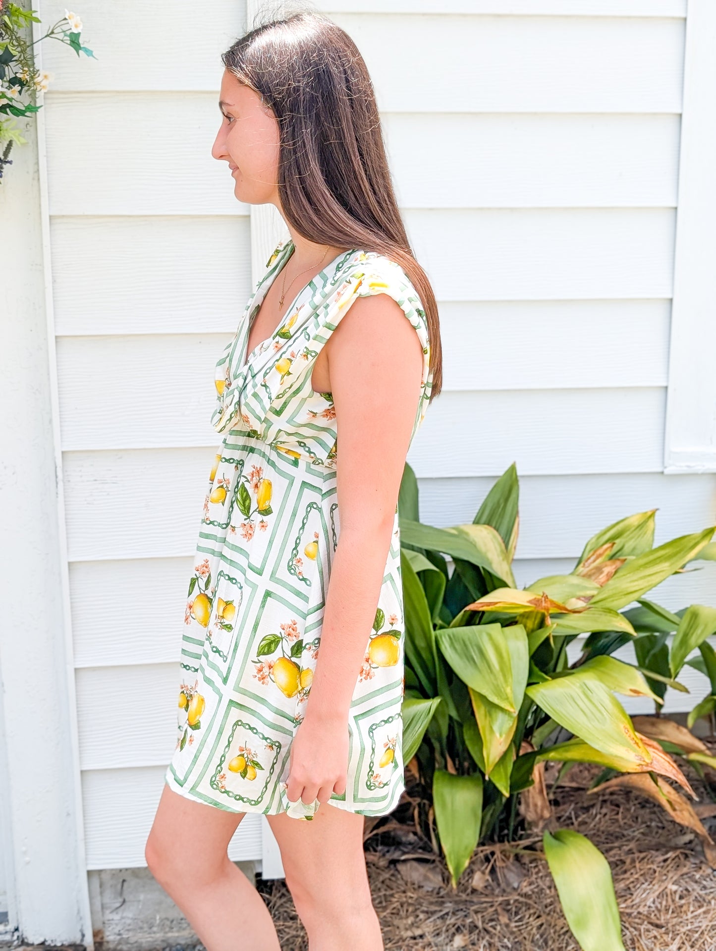*FINAL SALE* Lemon Delight Print Bow Short Sleeveless Dress