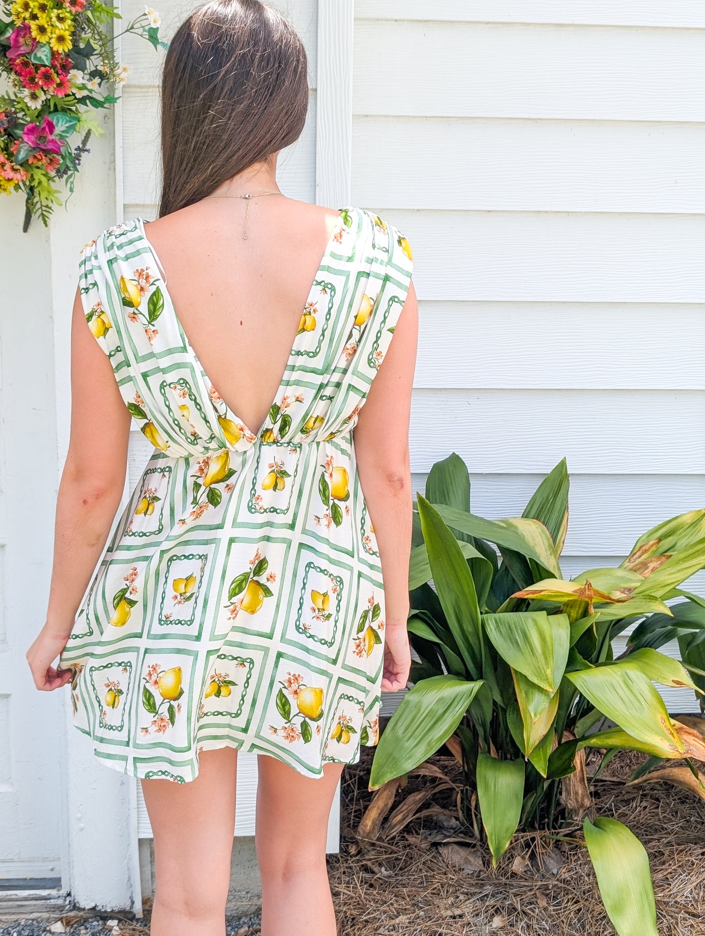 *FINAL SALE* Lemon Delight Print Bow Short Sleeveless Dress