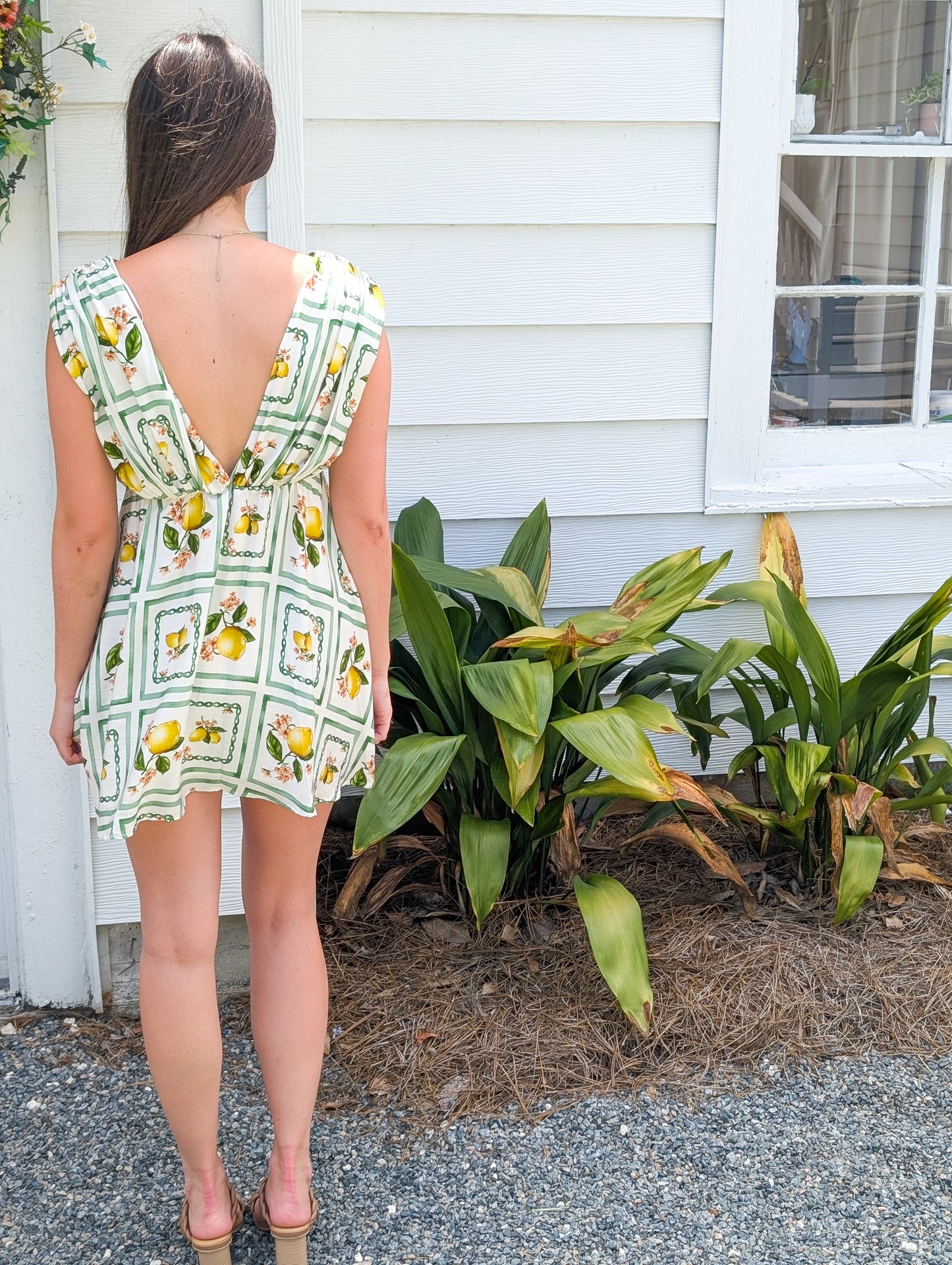 *FINAL SALE* Lemon Delight Print Bow Short Sleeveless Dress