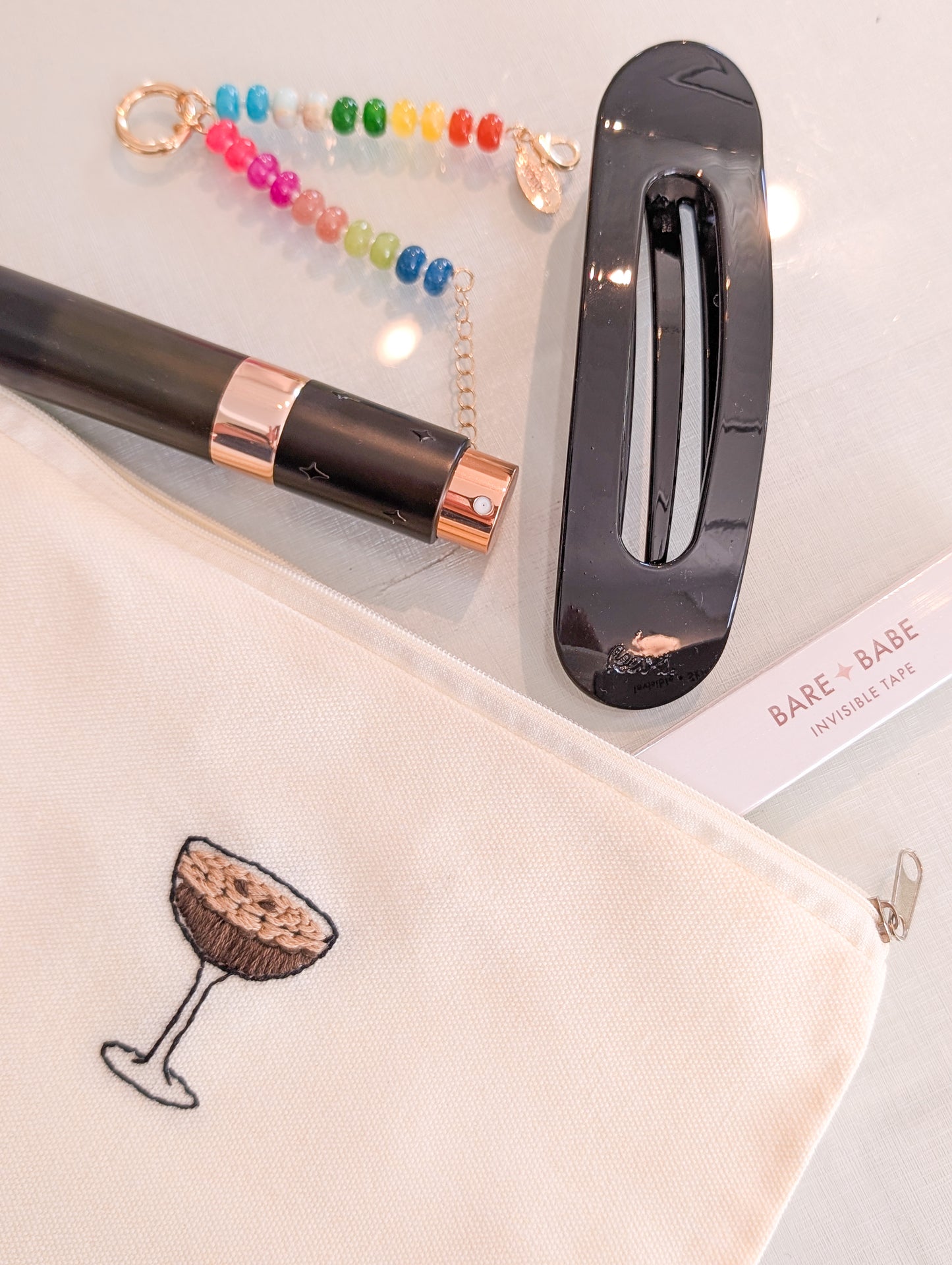 *FINAL SALE* Strawberry Threads Hand Embroidered Canvas Make Up Bag