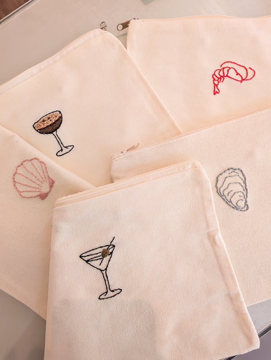 *FINAL SALE* Strawberry Threads Hand Embroidered Canvas Make Up Bag